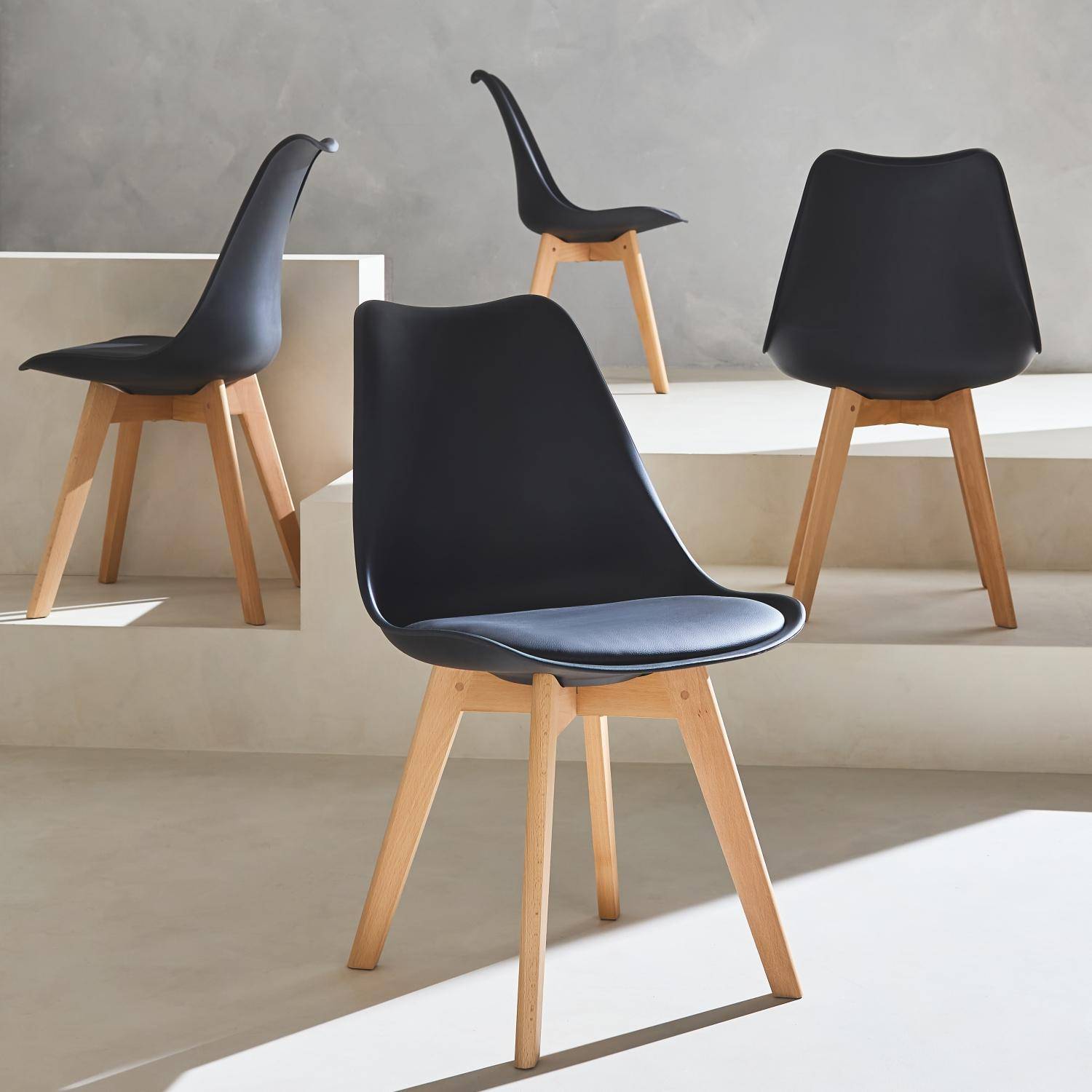 Lot de 4 chaises scandinaves, pieds bois de hêtre, fauteuils 1 place  Photo2