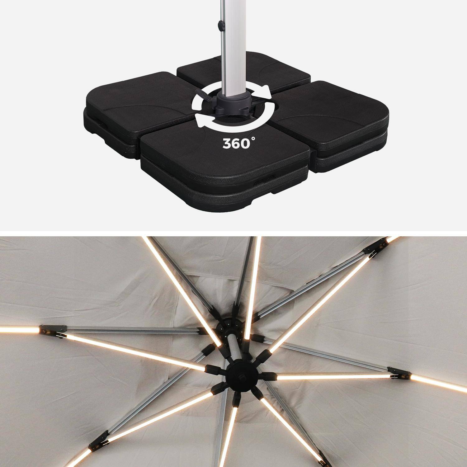 Parasol déporté haut de gamme LED carré 3x3m – PYLA LED beige – Toile Sunbrella, structure en aluminium anodisé, rotatif, éclairage led, housse de protection Photo7