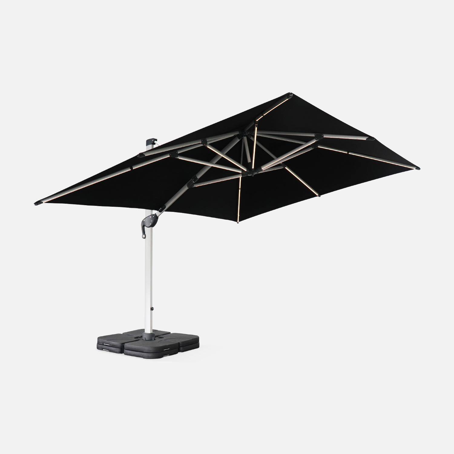 Parasol déporté haut de gamme LED carré 3x4m – PYLA LED noir – toile Sunbrella ® fabriquée en France, structure en aluminium anodisé, rotatif, éclairage led, housse de protection Photo3