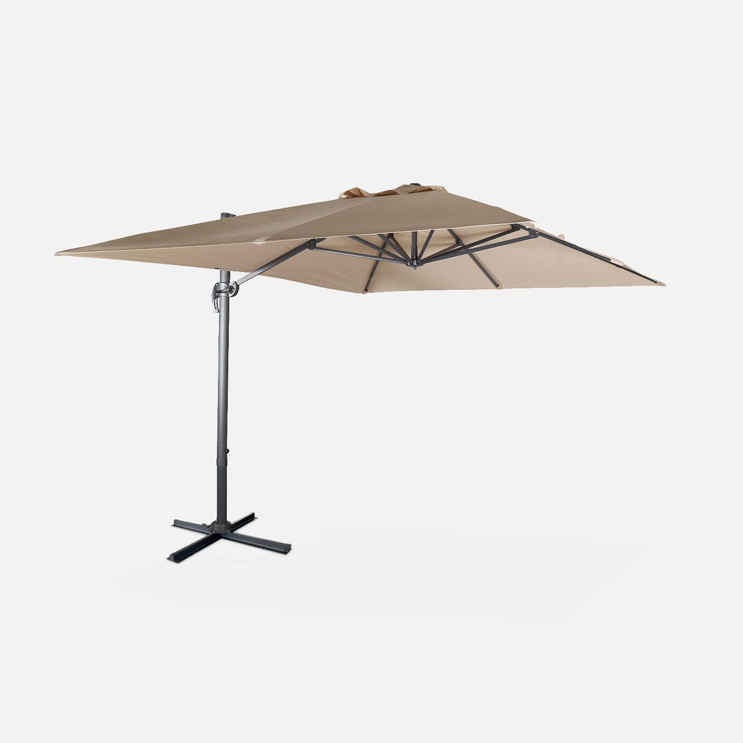 Rechthoekige zweefparasol 3x4m, Kantelbaar in 6 posities, 360° draaibaar, Beige,sweeek,Photo4