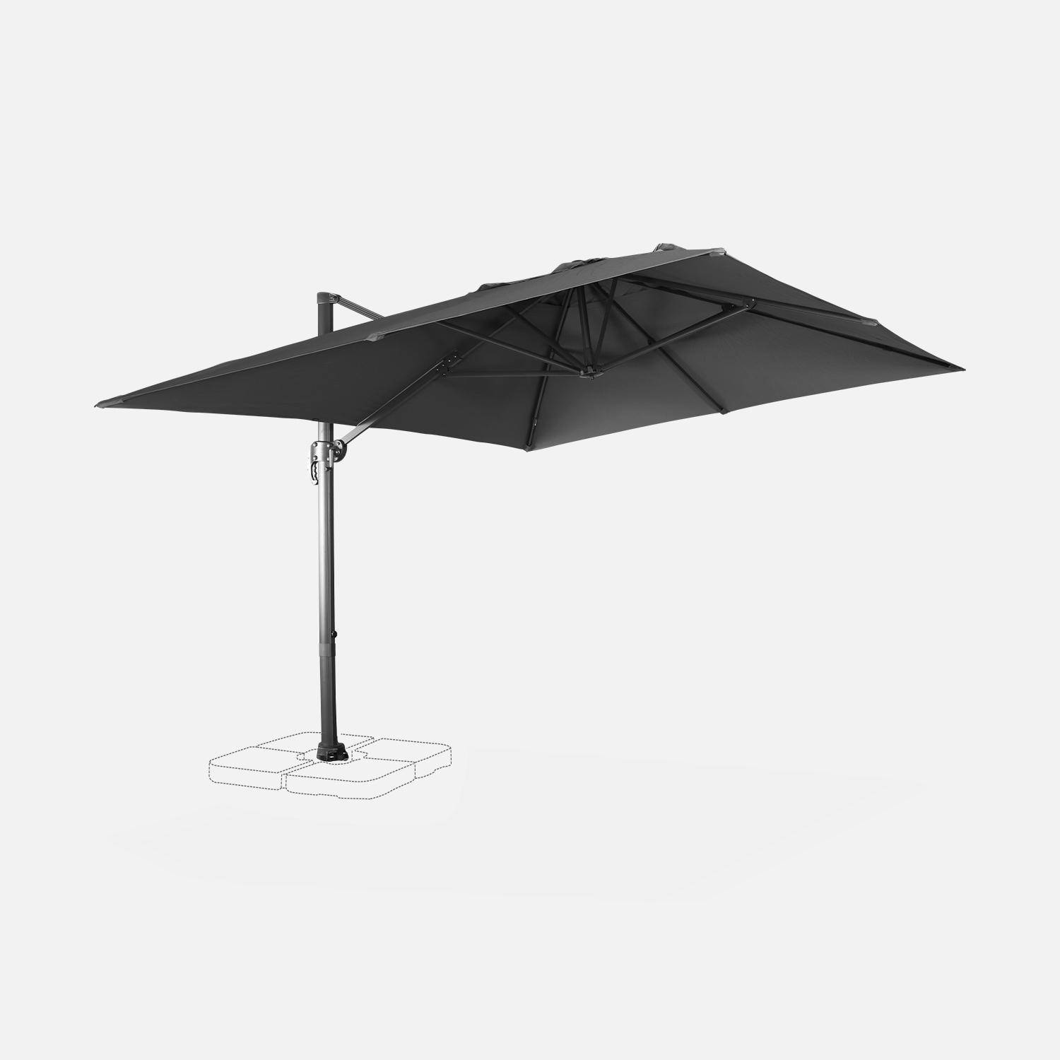 Rechthoekige zweefparasol 3x4m, Kantelbaar in 6 posities, 360° draaibaar, Grijs,sweeek,Photo5