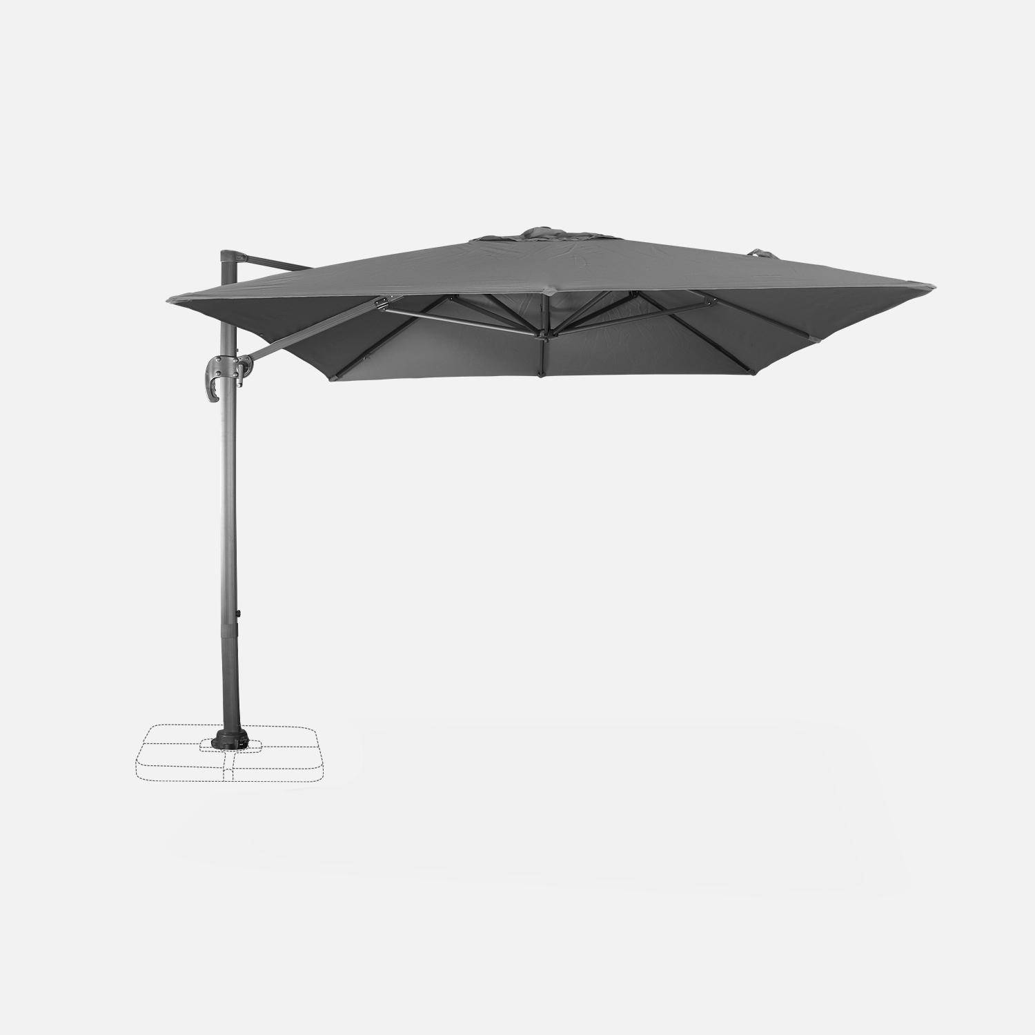 Rechthoekige zweefparasol 3x4m, Kantelbaar in 6 posities, 360° draaibaar, Grijs Photo4