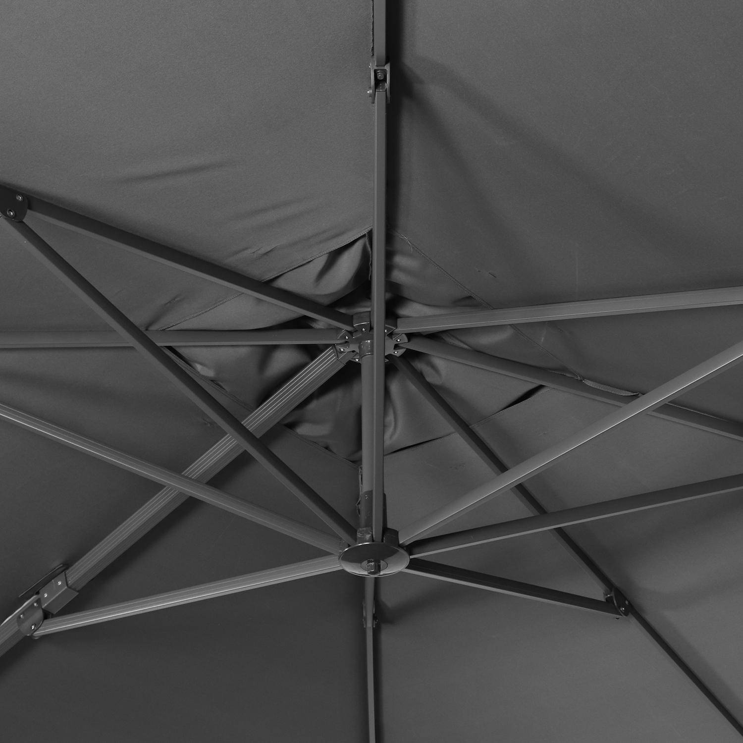 Rechthoekige zweefparasol 3x4m, Kantelbaar in 6 posities, 360° draaibaar, Grijs Photo6