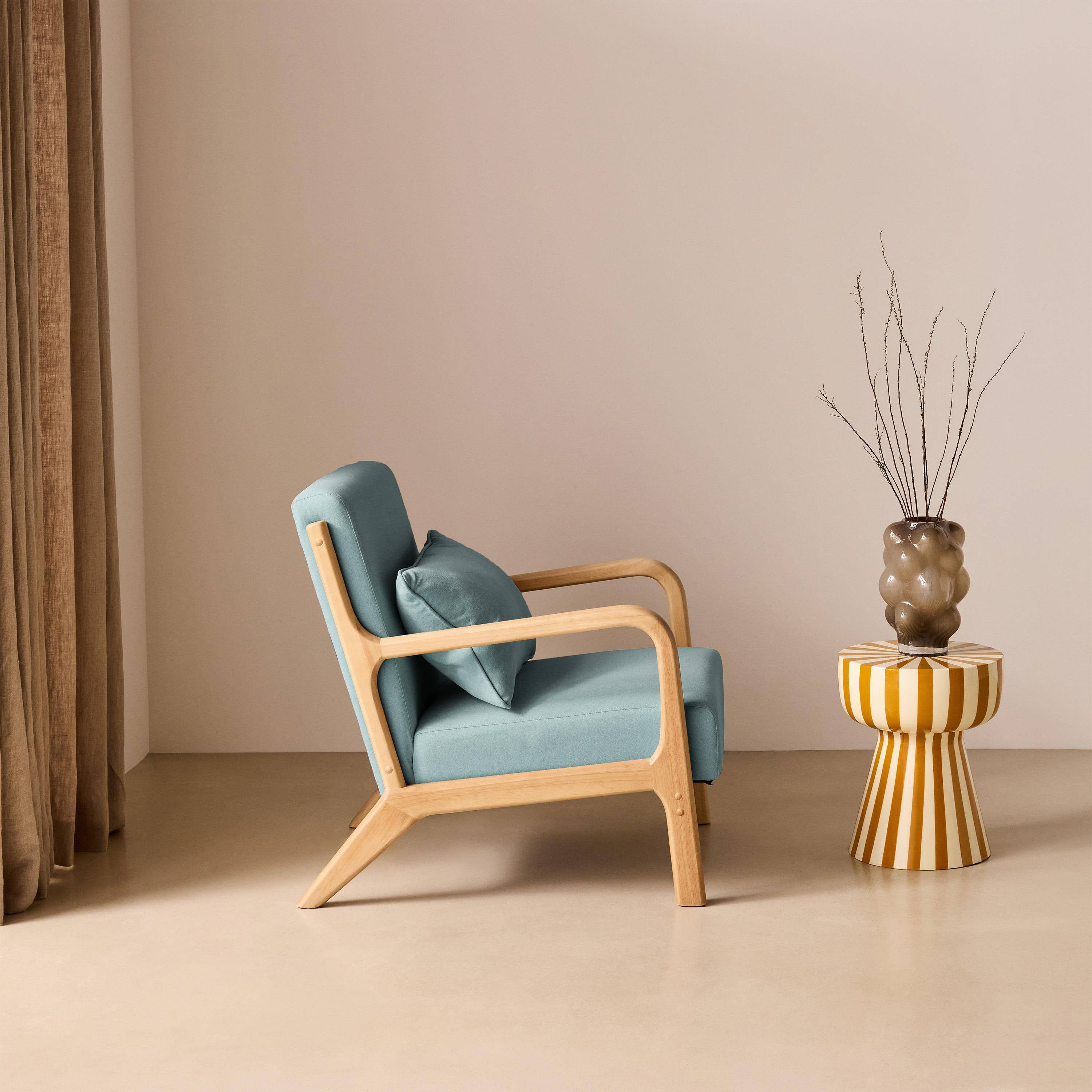 Scandinavische fauteuil met naturelkleurig hout en stof blauw - Lorens Photo4