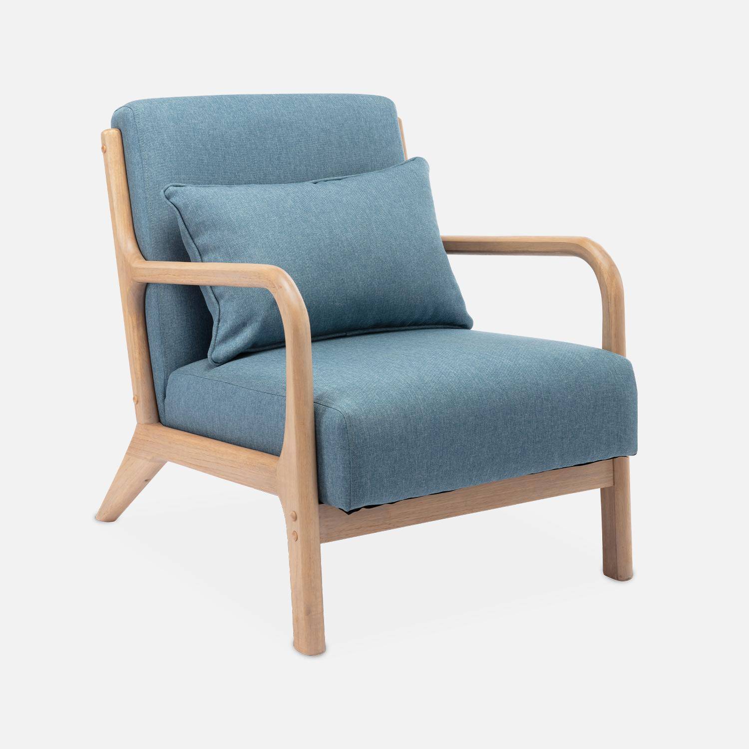 Scandinavische fauteuil met naturelkleurig hout en stof blauw - Lorens,sweeek,Photo5