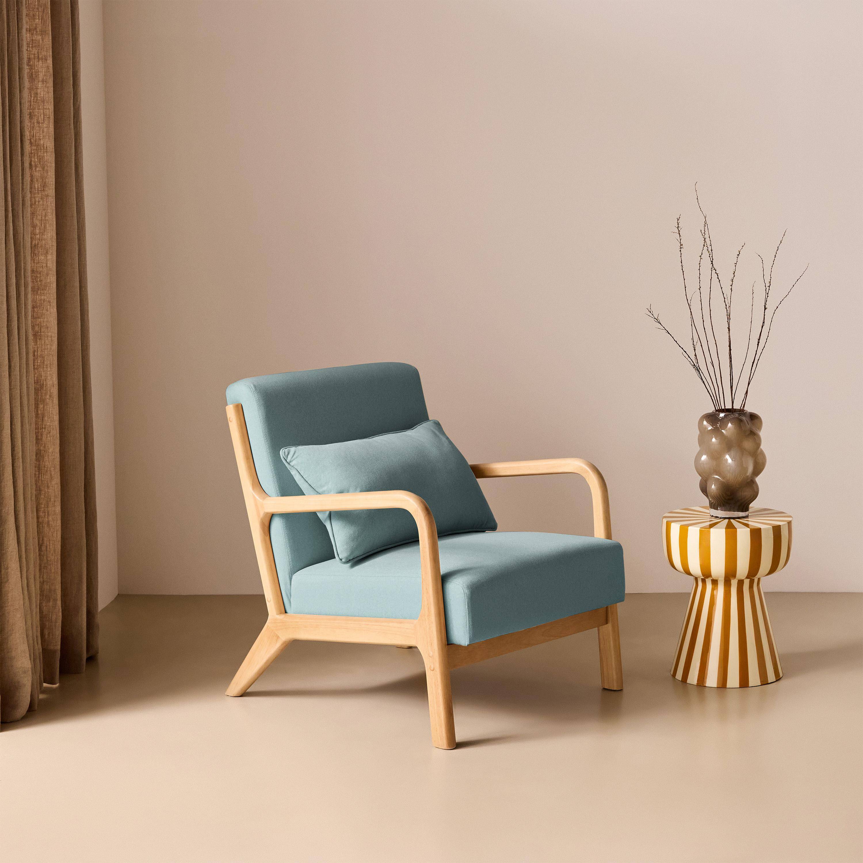 Scandinavische fauteuil met naturelkleurig hout en stof blauw - Lorens Photo1