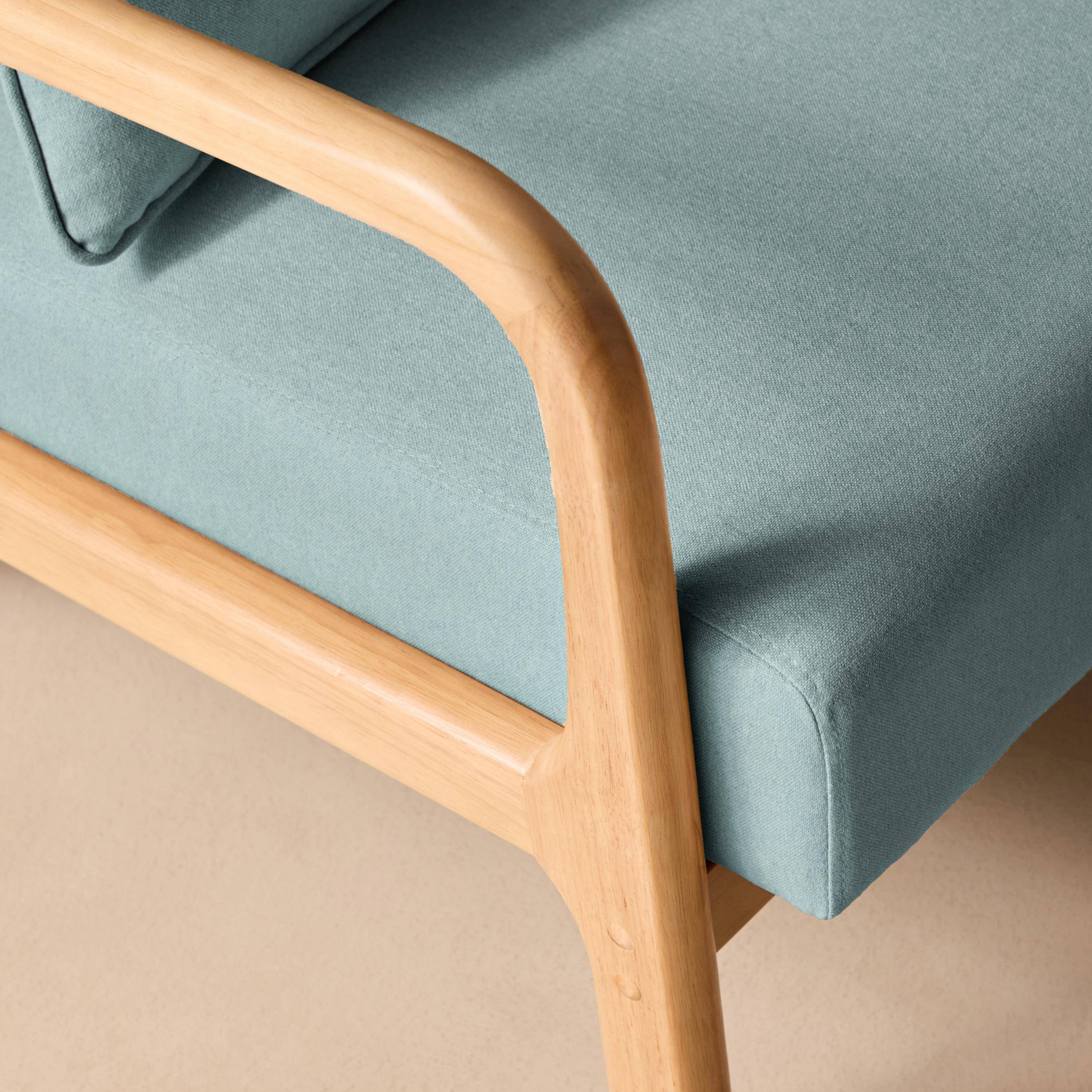 Scandinavische fauteuil met naturelkleurig hout en stof blauw - Lorens Photo2