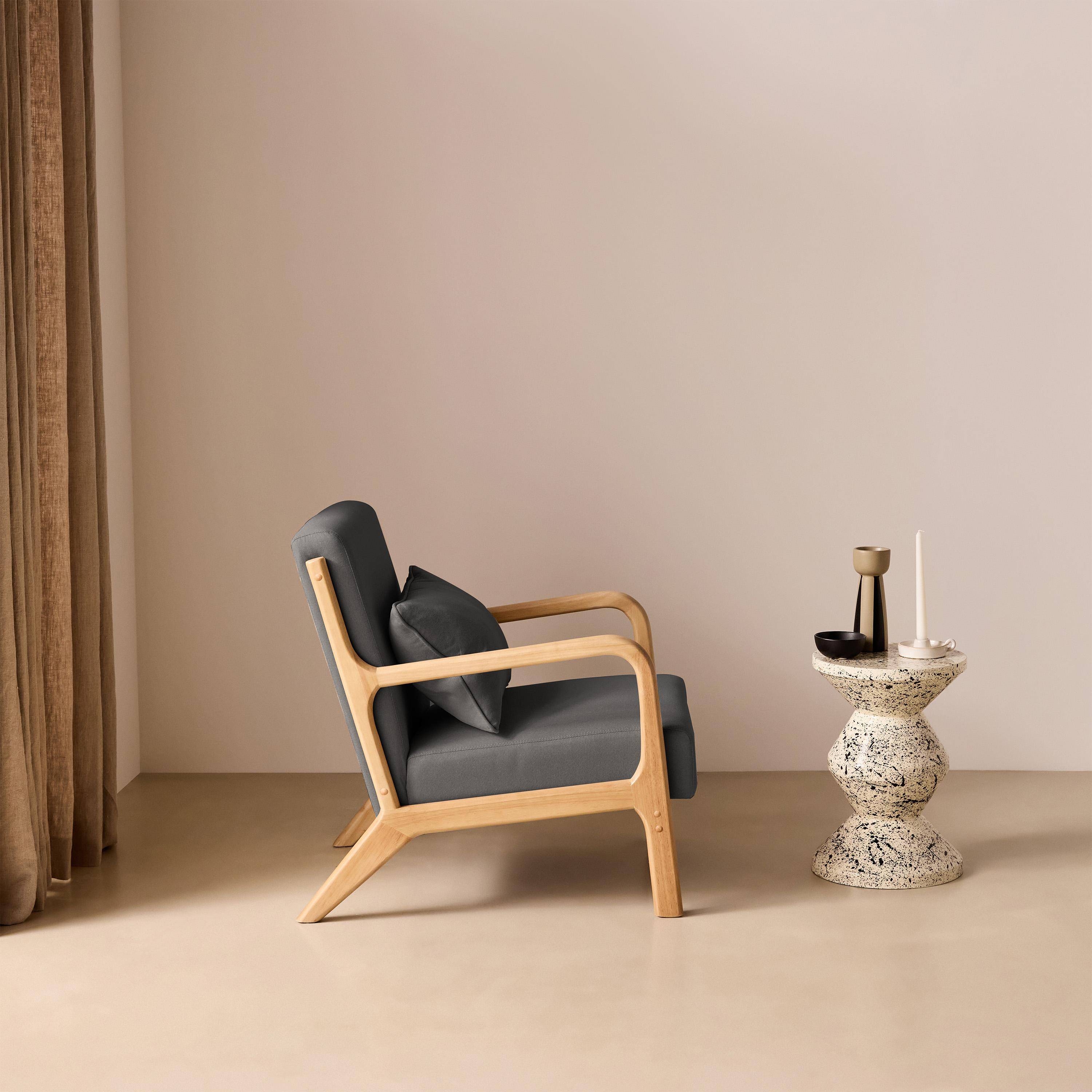 Scandinavische fauteuil met naturelkleurig hout en stof donkergrijs - Lorens Photo2