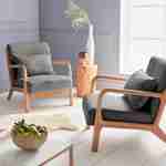 Poltrona di design in legno e tessuto, 1 sedile fisso diritto, gambe a compasso scandinave, struttura in legno massiccio, seduta confortevole, grigio scuro Photo3