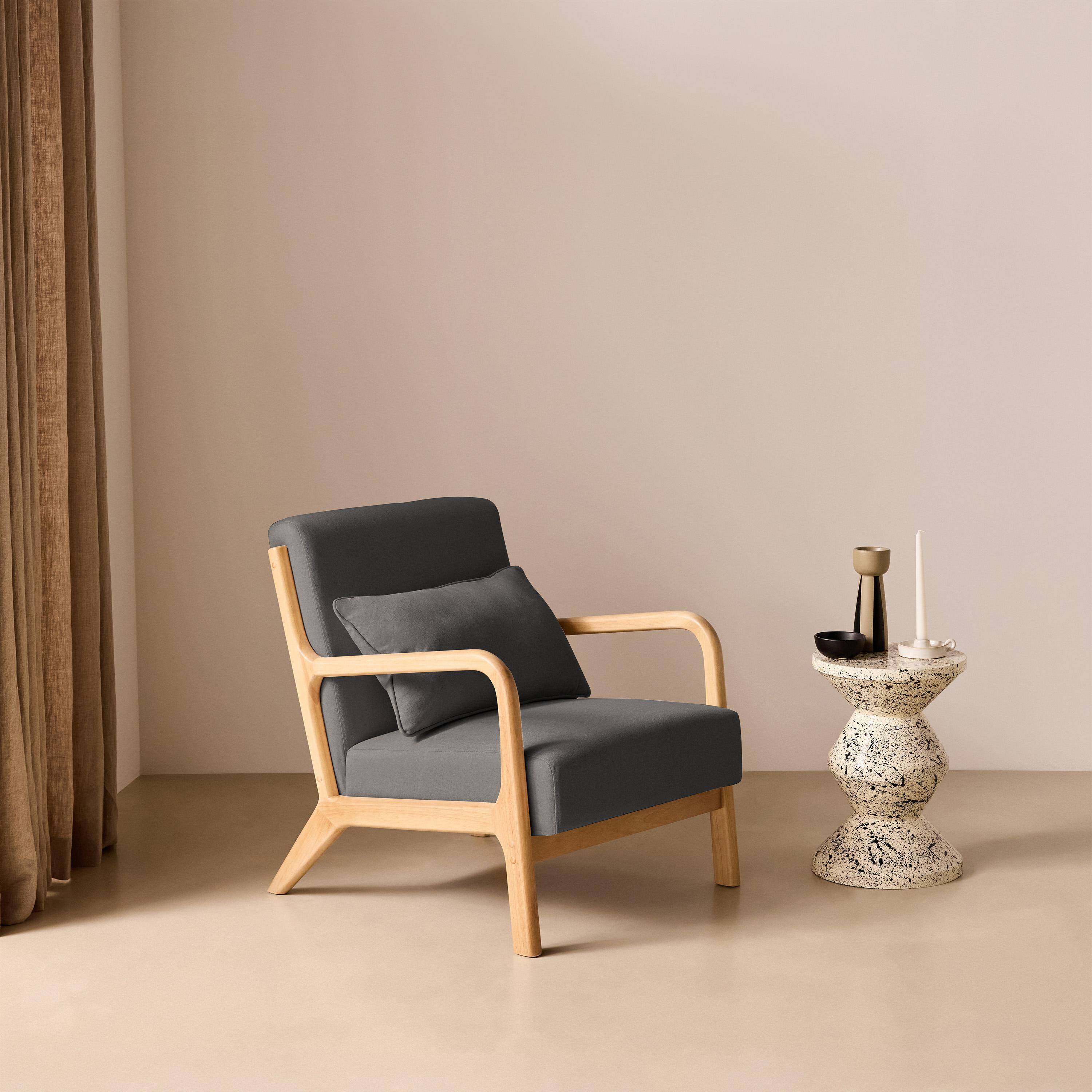 Scandinavische fauteuil met naturelkleurig hout en stof donkergrijs - Lorens,sweeek,Photo1