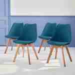 Set di 4 sedie scandinave, gambe in faggio, sedute singole, blu  Photo2
