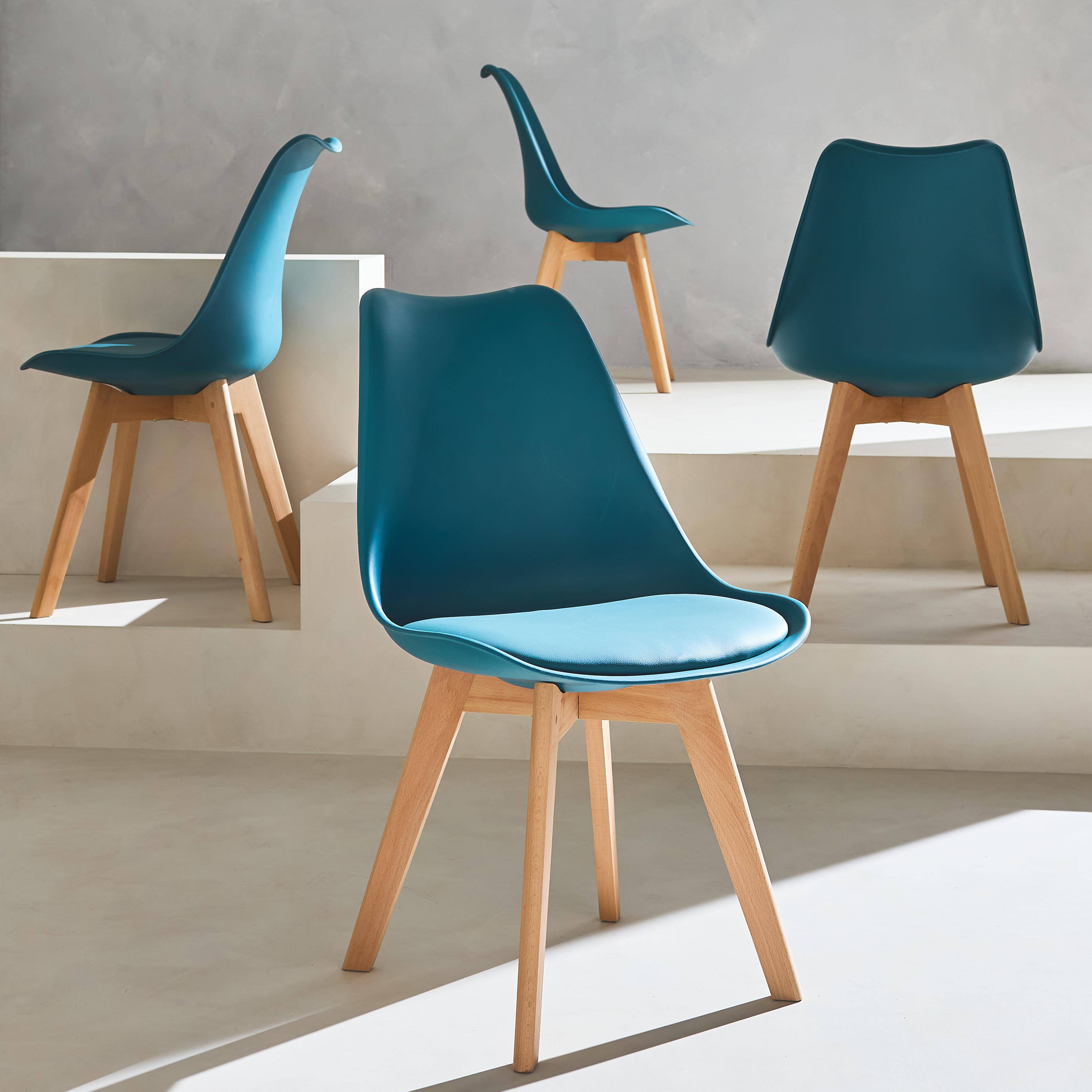 Set di 4 sedie scandinave, gambe in faggio, sedute singole, blu ,sweeek,Photo2