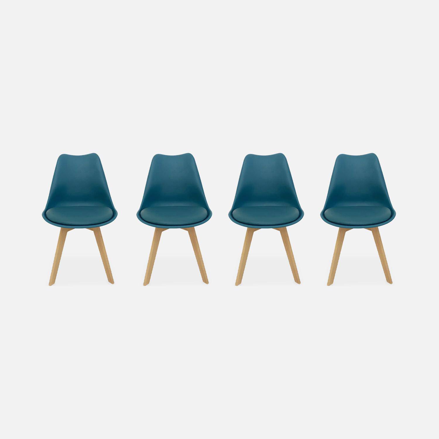 Set di 4 sedie scandinave, gambe in faggio, sedute singole, blu ,sweeek,Photo4