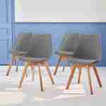 Lot de 4 chaises scandinaves, pieds bois de hêtre, chaises 1 place, gris Photo2