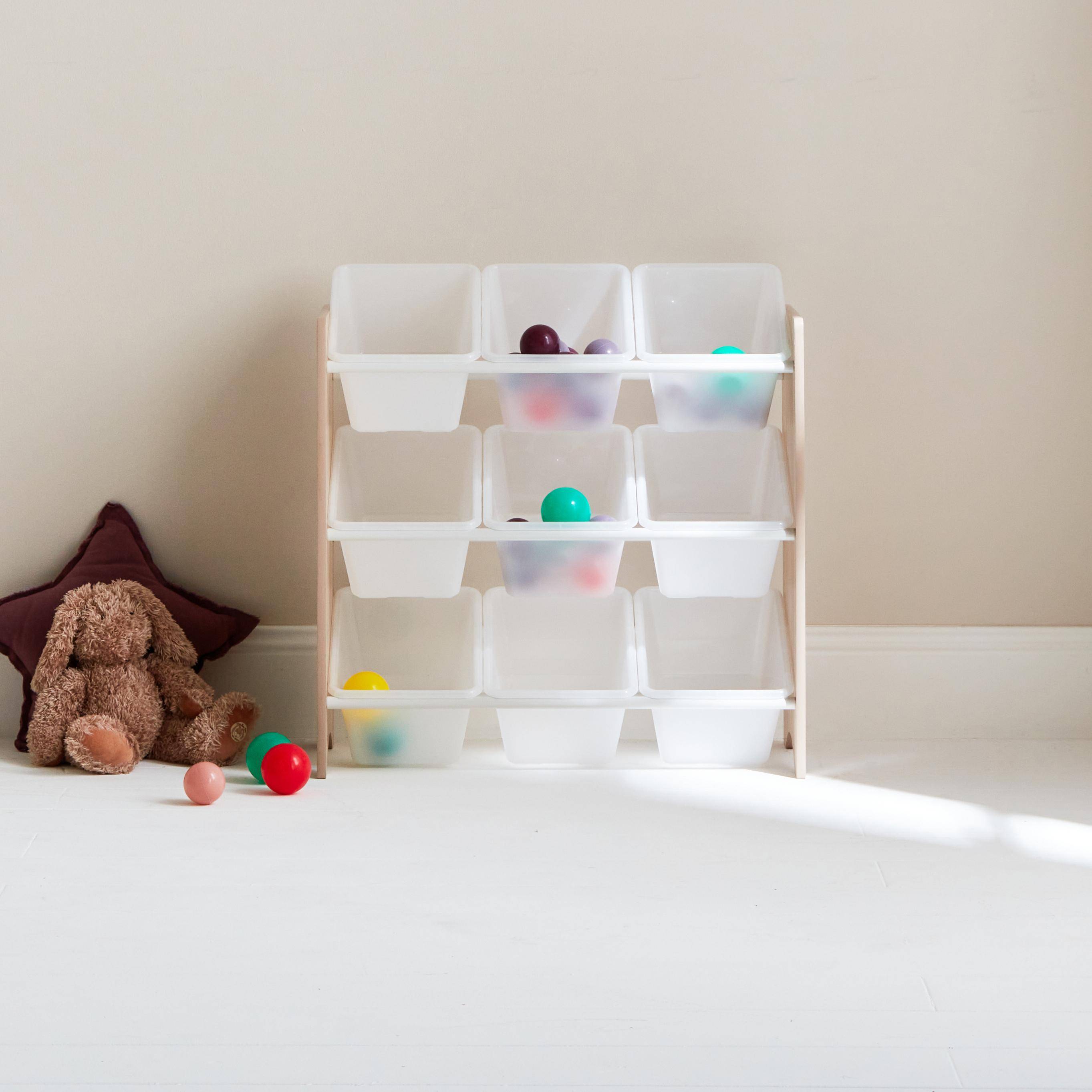 Storage unit for children with 9 compartments, MDF & natural wood, 64x29.5x60cm, Tobias Photo1
