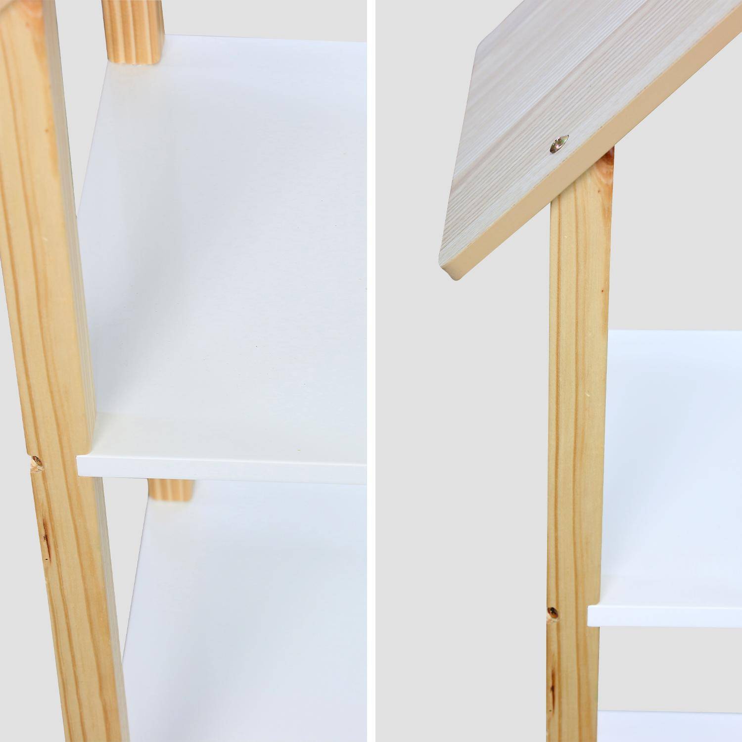 Children's bookcase, 3 shelves and roof - 79x28x130cm - Tobias - Natural pine, White Photo2