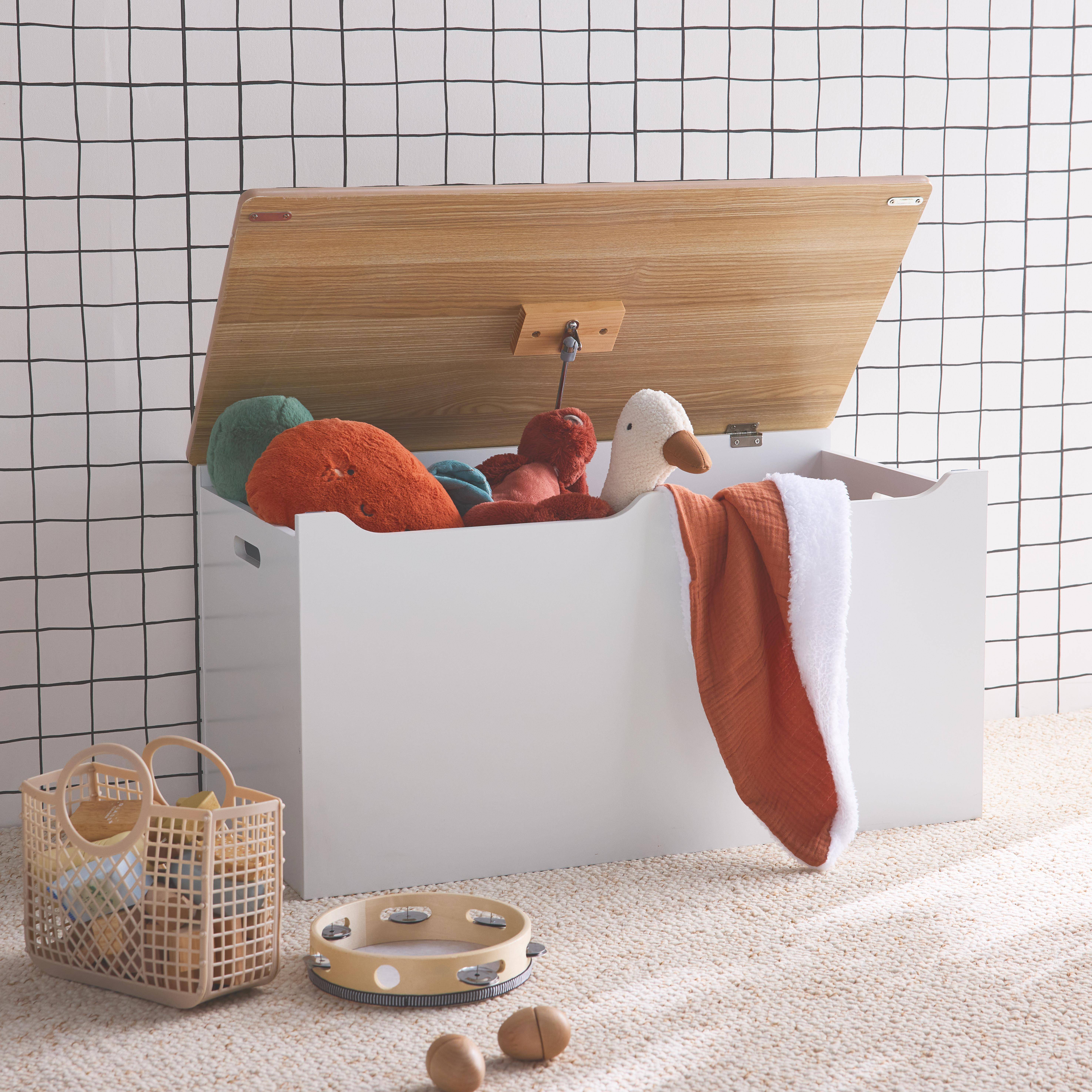 Speelgoedkist TOBIAS - 80x40 cm - grenenhout - Naturel/Wit | sweeek