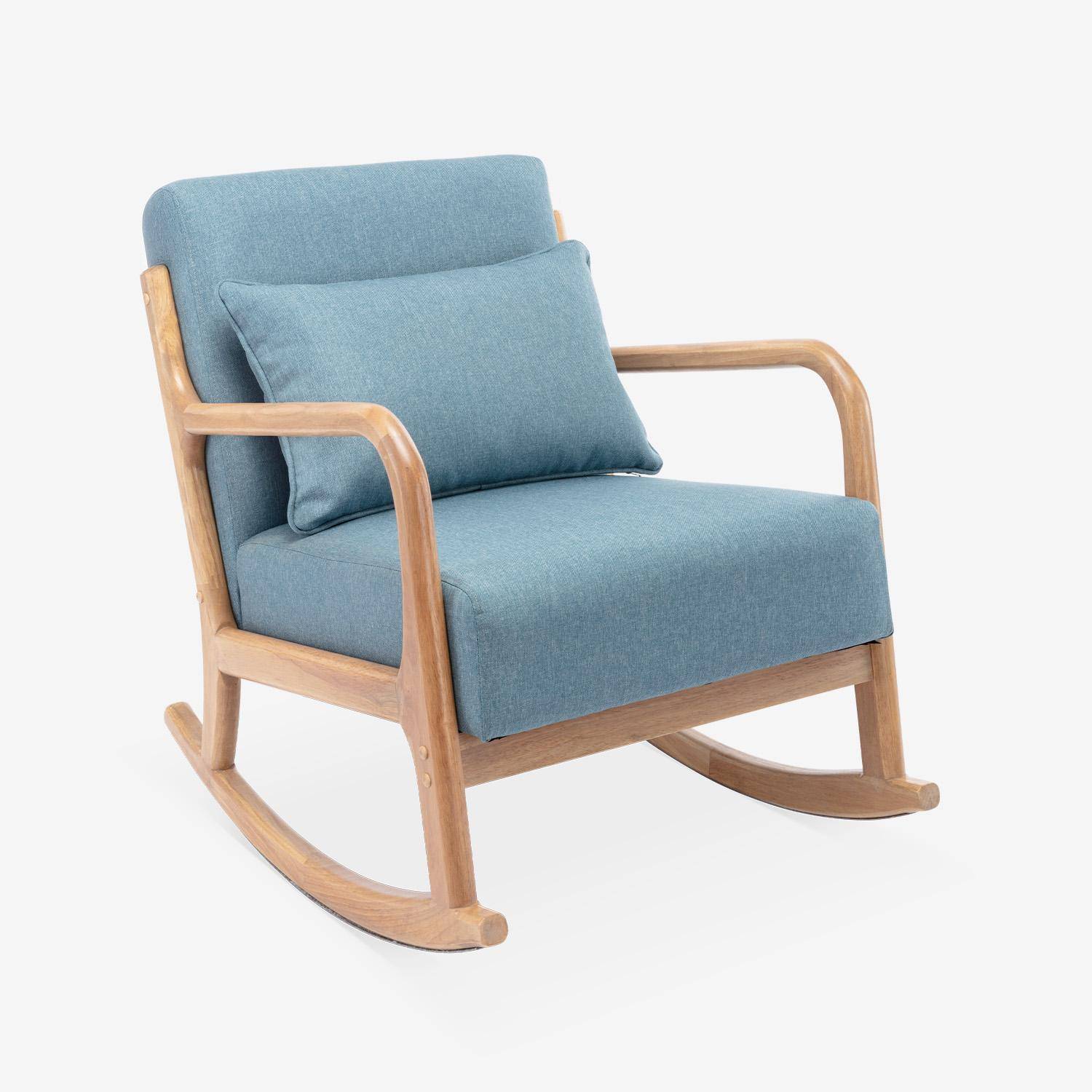 Schaukelstuhl Design Holz und Stoff, Blau, 1 Sitz, skandinavischer Schaukelstuhl - Lorens Photo3