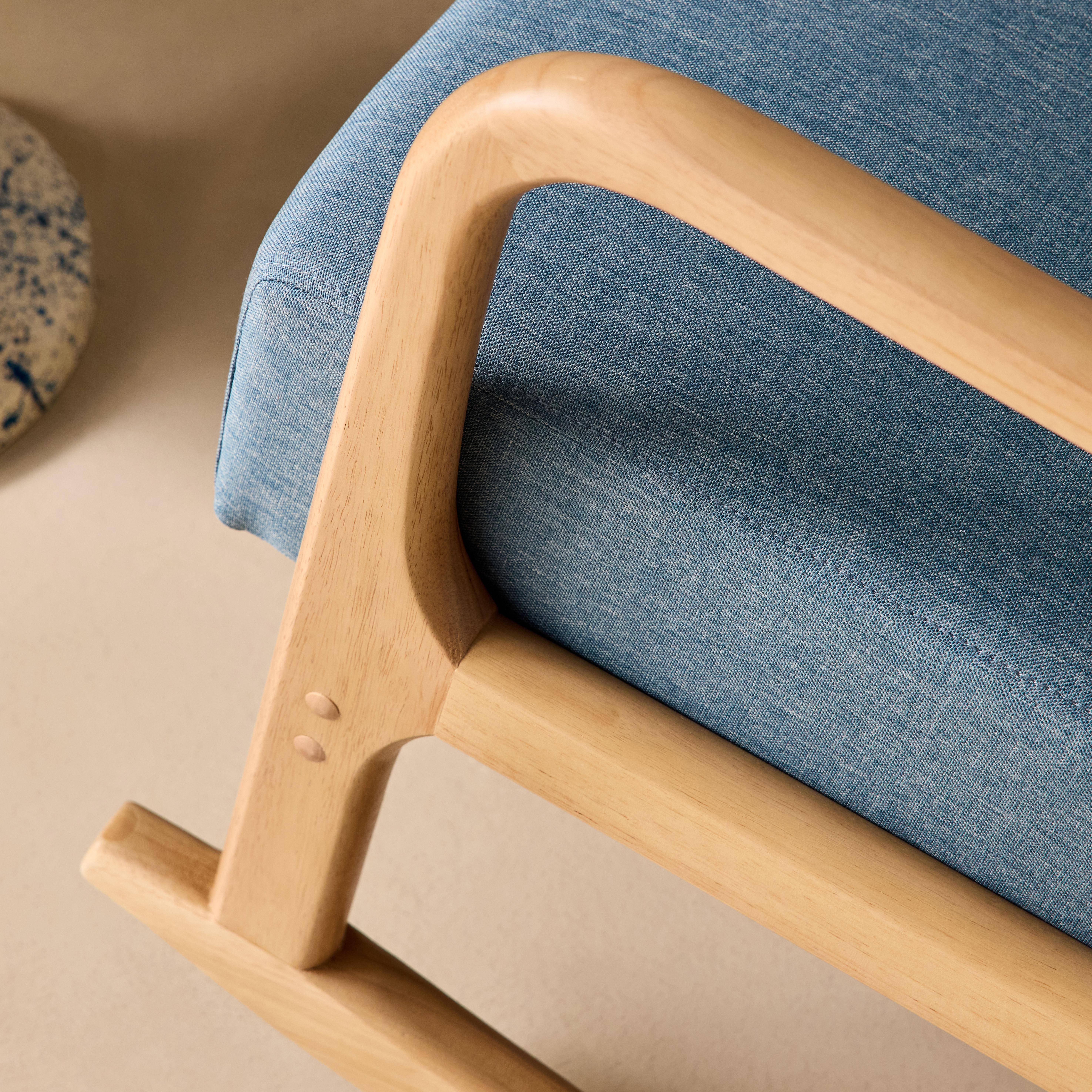 Fauteuil à bascule design en bois et tissu, 1 place, rocking chair scandinave, bleu Photo4