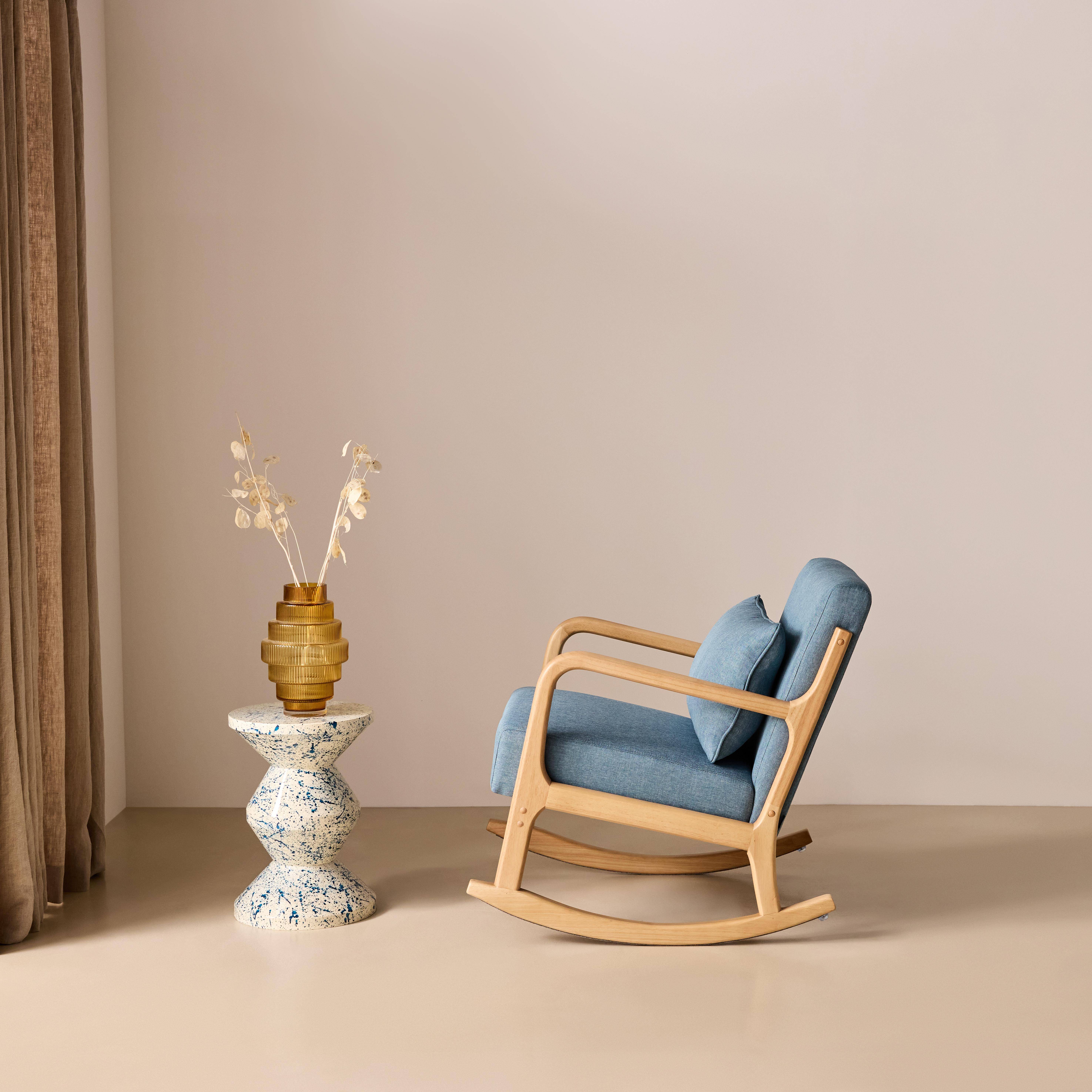 Fauteuil à bascule design en bois et tissu, 1 place, rocking chair scandinave, bleu Photo2