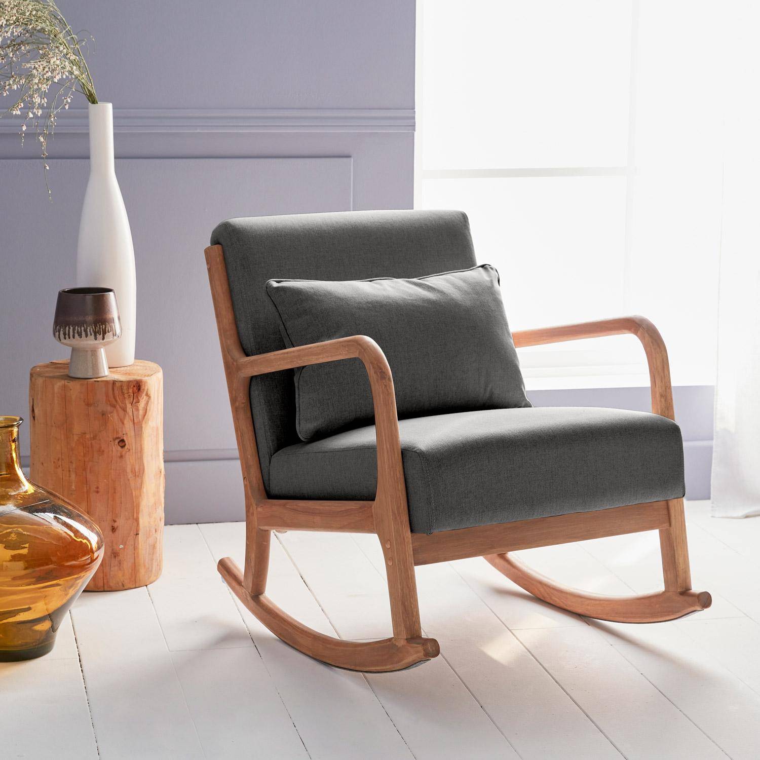 Fauteuil à bascule design en bois et tissu, 1 place, rocking chair scandinave  Photo1