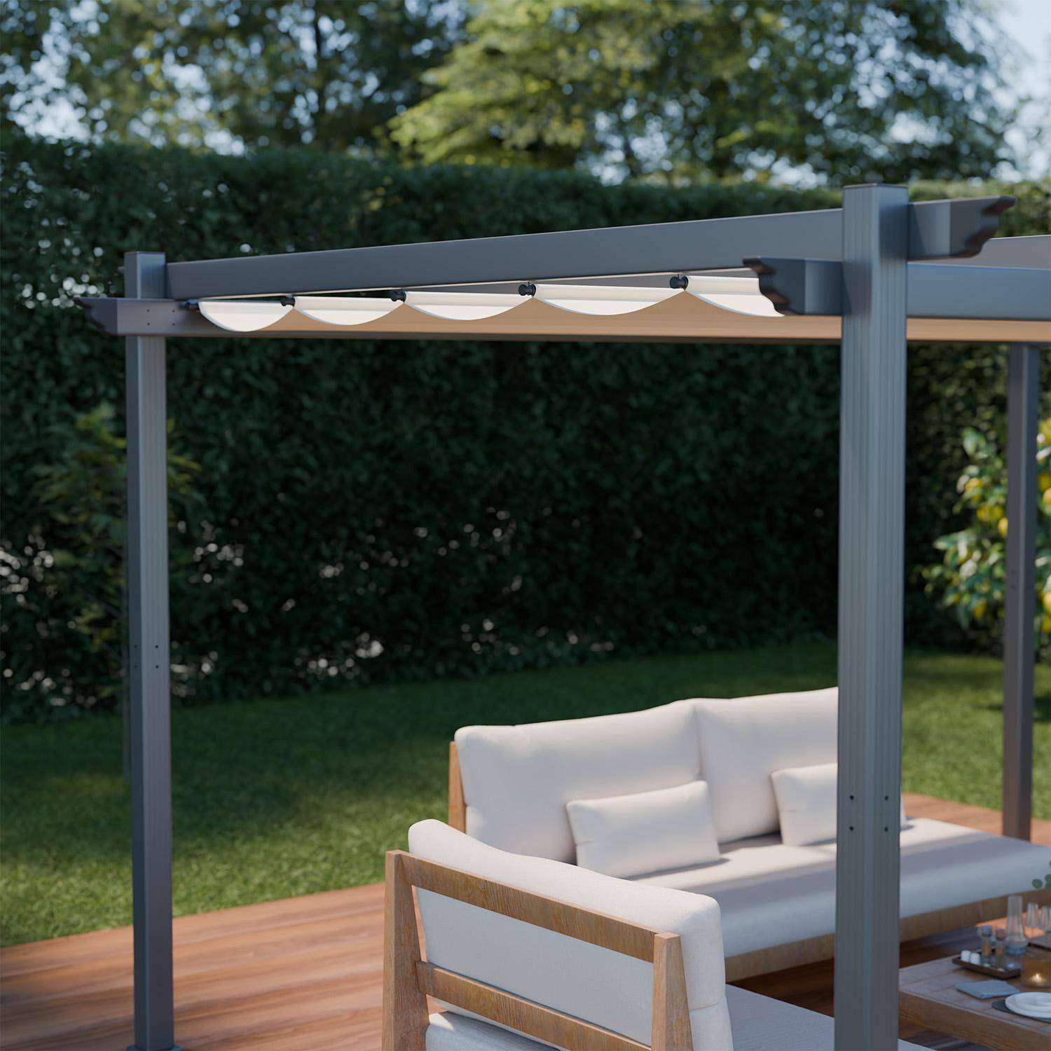 Aluminium Pergola - 3 x 4 m - Stoff Beige - Ideale Pergola für Ihre Terrasse, verschiebbarer Stoff, Aluminiumstruktur - Isla Photo2