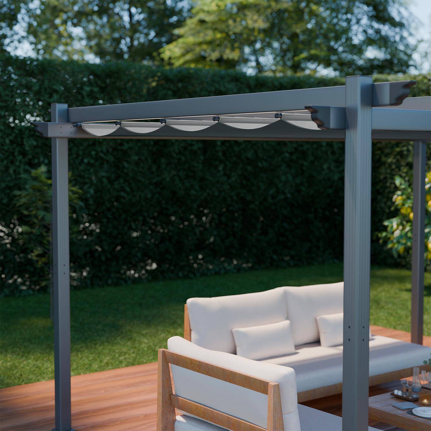 Pergola aluminium - Isla 3x4m -  Toile grise - Tonnelle idéale pour votre terrasse, toit rétractable, toile coulissante, structure aluminium Photo2