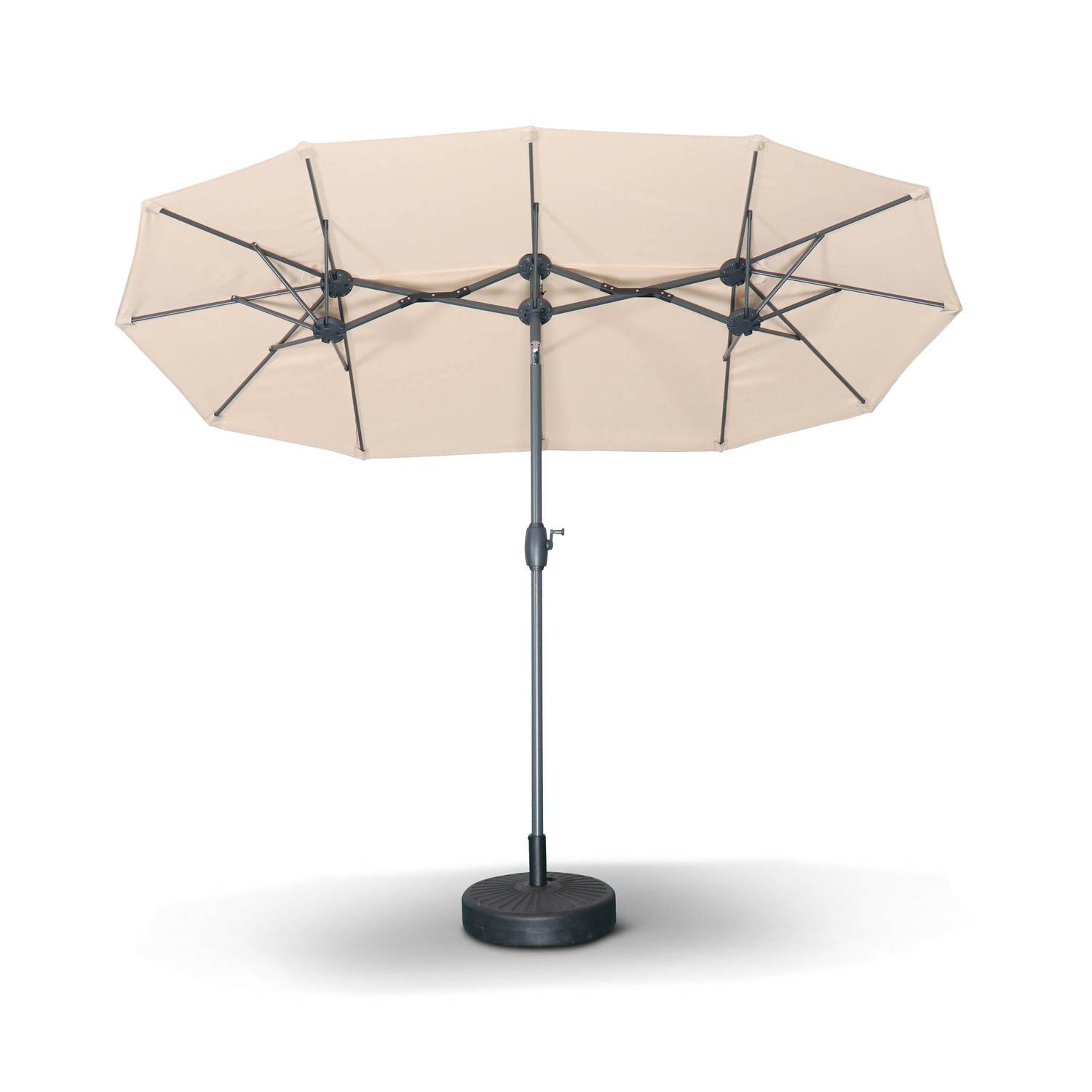Ovalen stokparasol, dubbel, 1x3m – Beige – Grote parasol met centrale stok, draaibaar en zwengel Photo3
