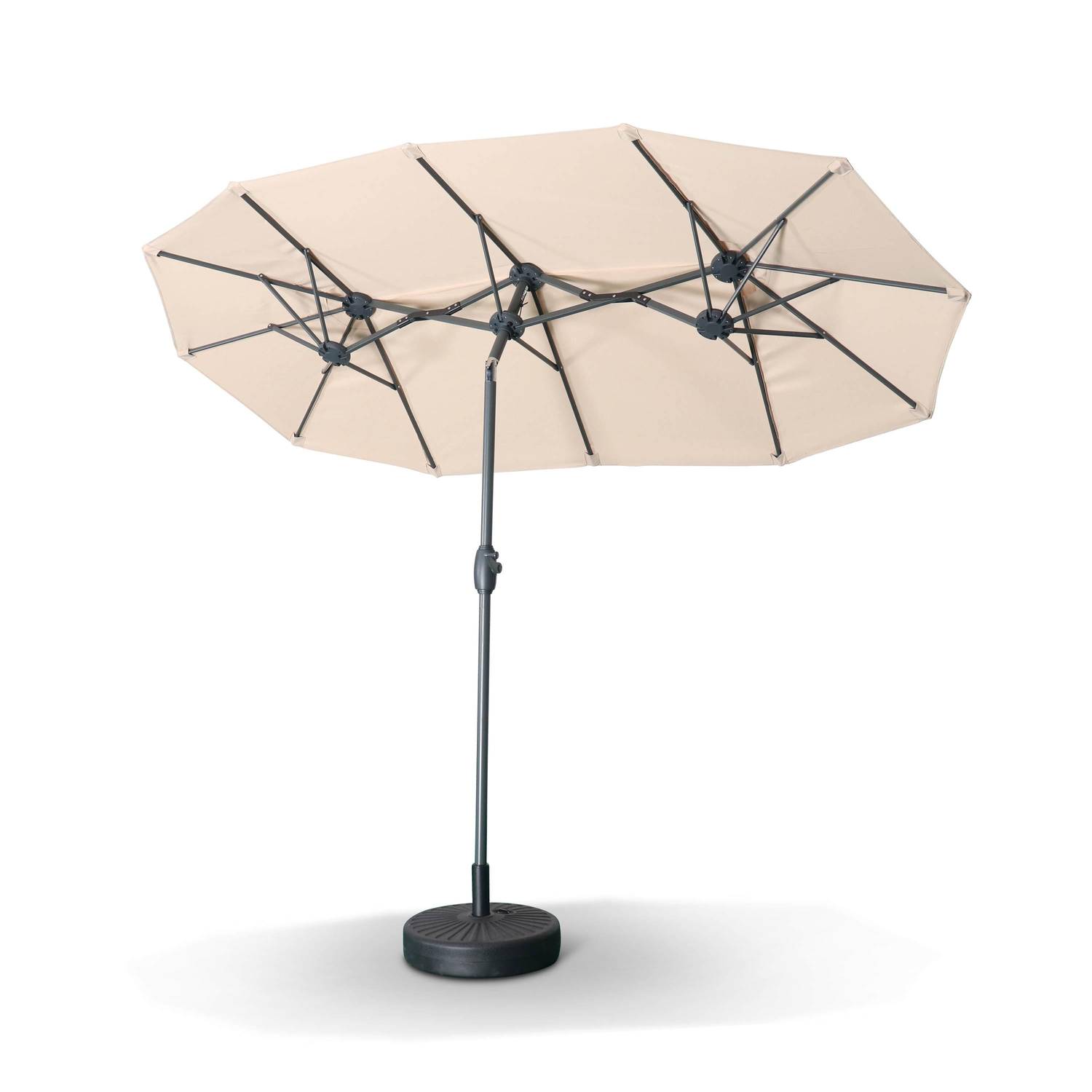 Ovalen stokparasol, dubbel, 1x3m – Beige – Grote parasol met centrale stok, draaibaar en zwengel Photo2