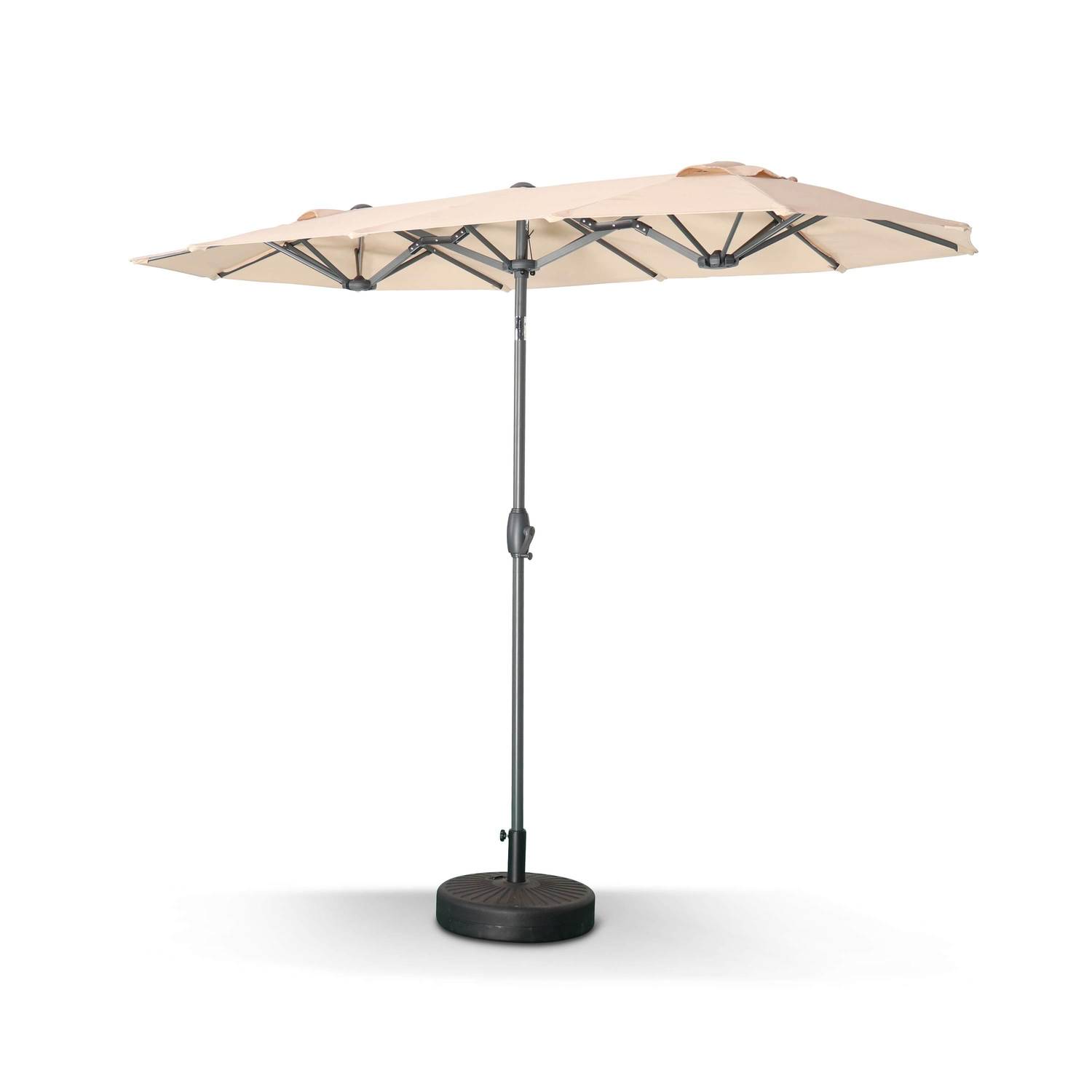 Ovalen stokparasol, dubbel, 1x3m – Beige – Grote parasol met centrale stok, draaibaar en zwengel Photo1