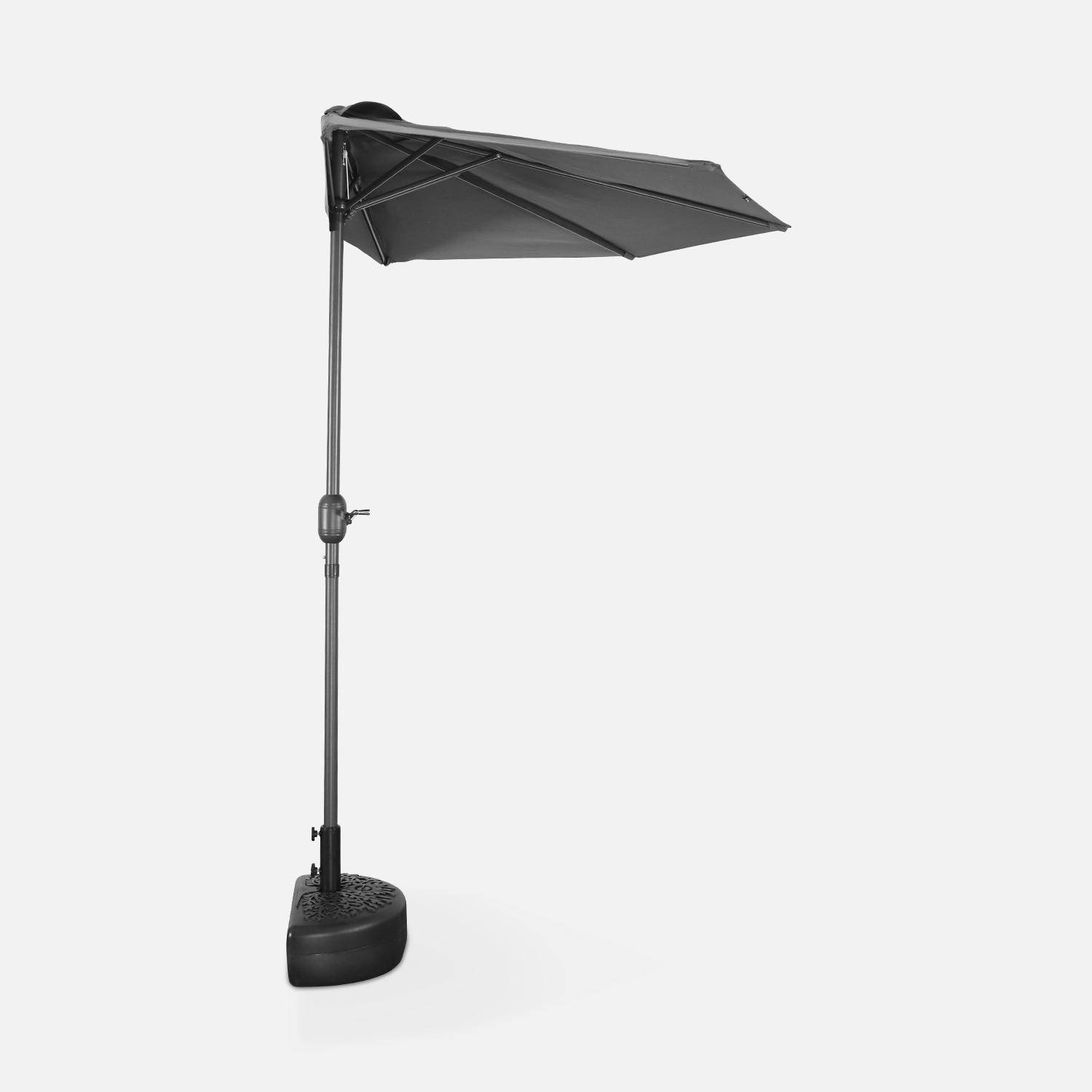  Parasol para balcón Ø250cm - CALVI - Medio parasol recto, mástil de aluminio con manivela, tejido gris Photo4