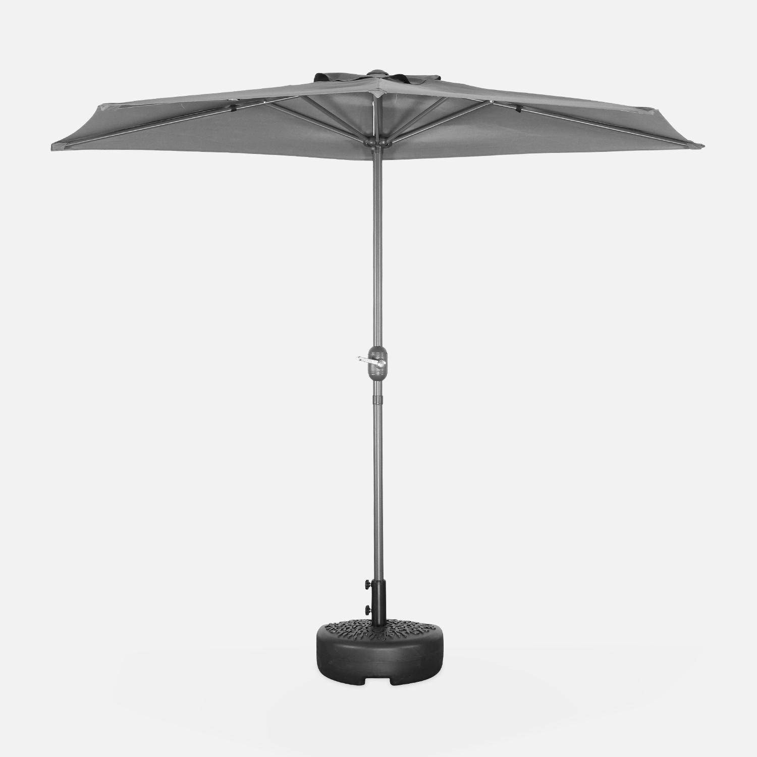 Ombrellone da balcone Ø250cm - CALVI - Mezzo ombrellone dritto, palo in alluminio con manovella, telo grigio Photo2