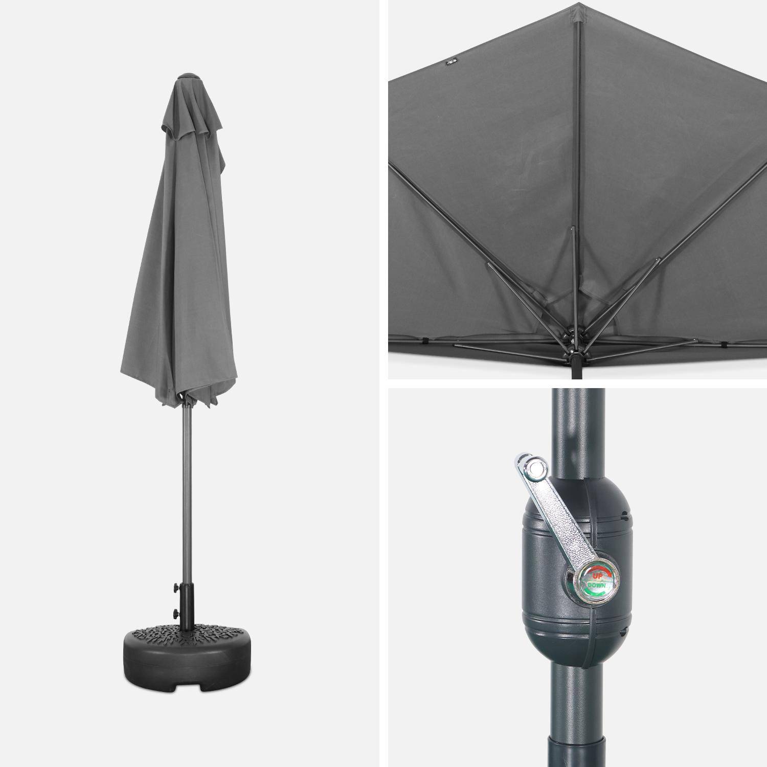  Parasol para balcón Ø250cm - CALVI - Medio parasol recto, mástil de aluminio con manivela, tejido gris Photo5