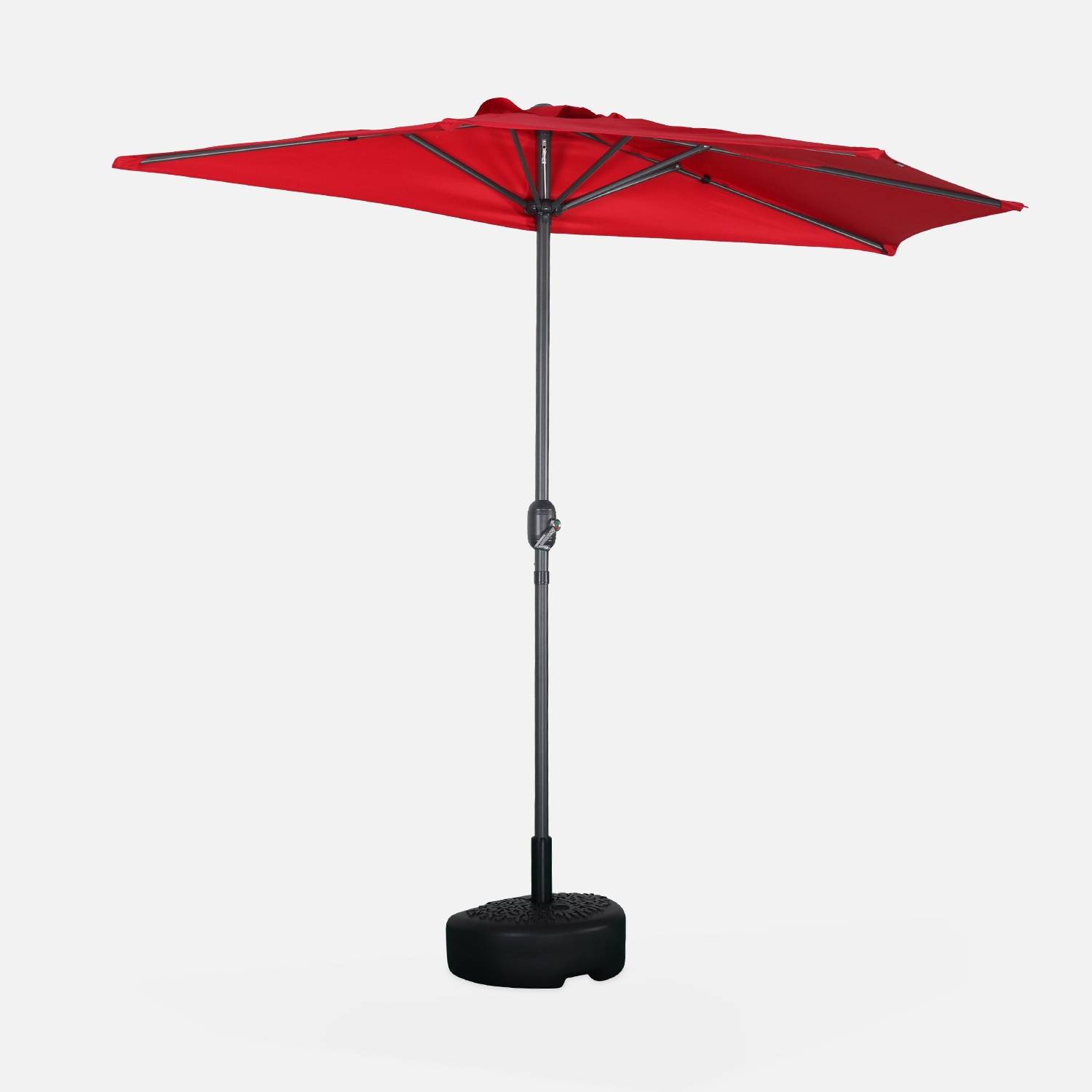  Guarda-chuva de varanda Ø250cm - CALVI - Meio guarda-chuva reto, haste de alumínio com pega de manivela, tecido vermelho | sweeek