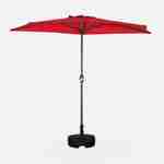  Parasol de balcon Ø250cm  – CALVI – Demi-parasol droit, mât en aluminium avec manivelle d’ouverture, toile rouge Photo2