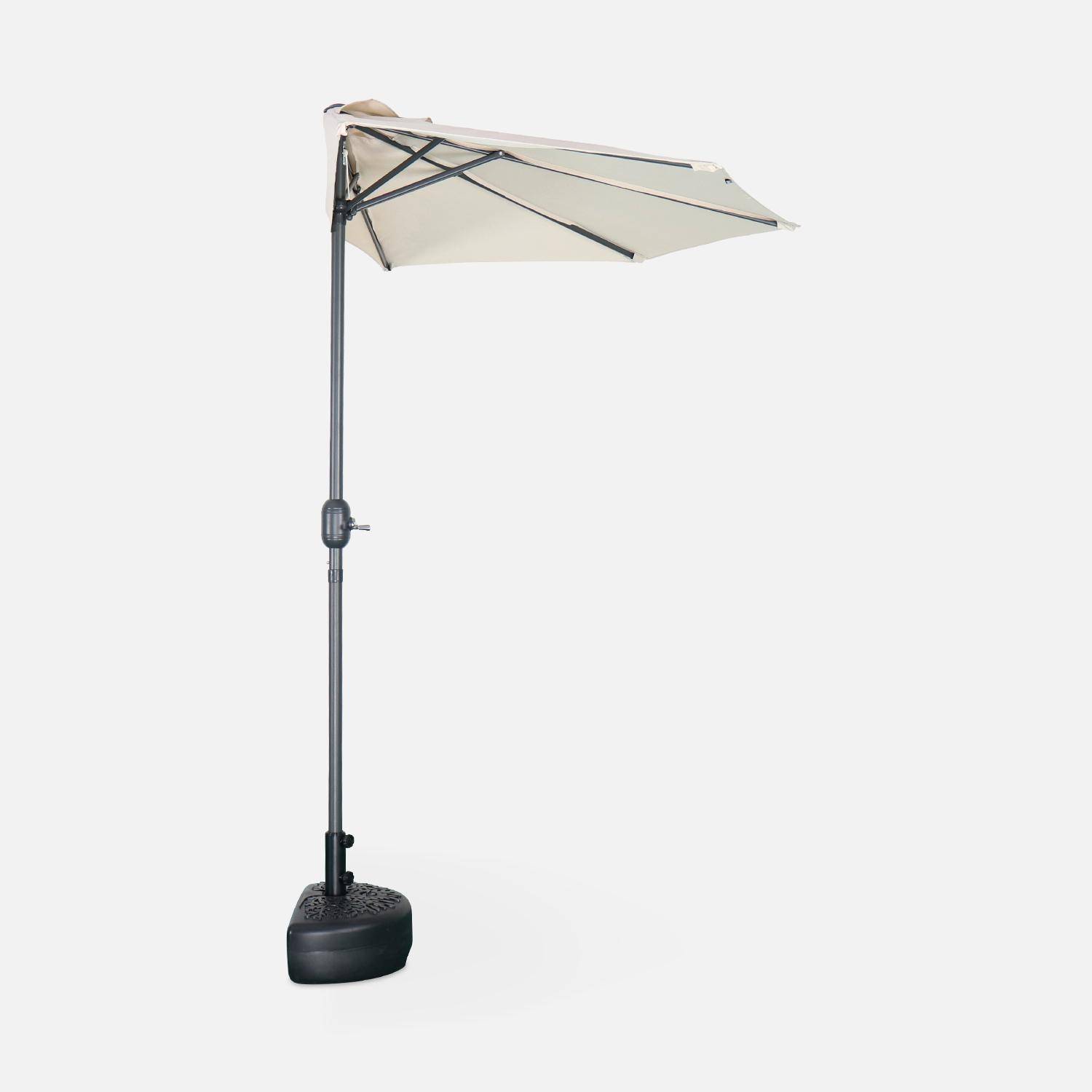  Parasol de balcon Ø250cm  – CALVI – Demi-parasol droit, mât en aluminium avec manivelle d’ouverture, toile sable Photo4