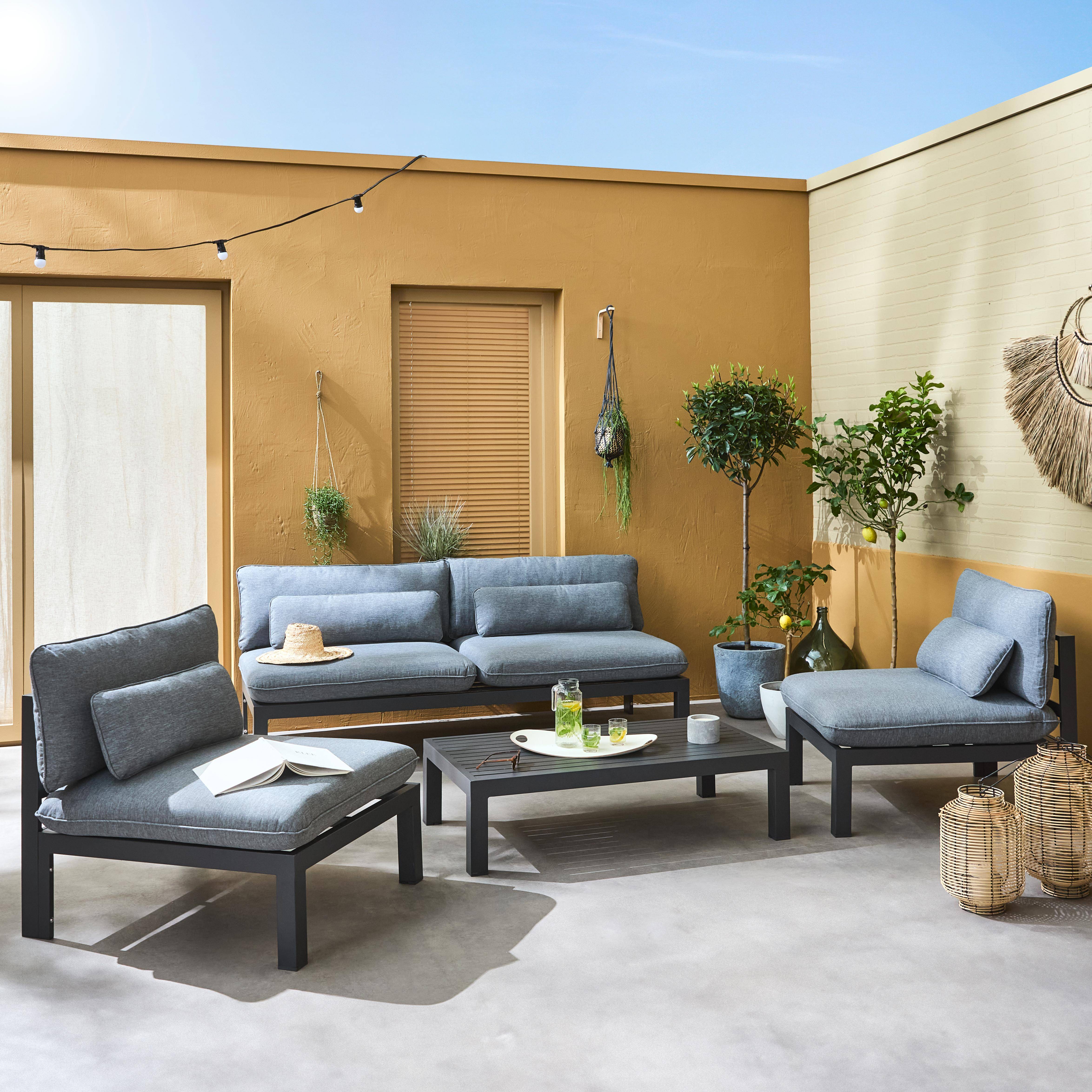 Conjunto de muebles de jardín de aluminio 4 plazas - asientos profundos - Rieti - gris antracita,sweeek,Photo1