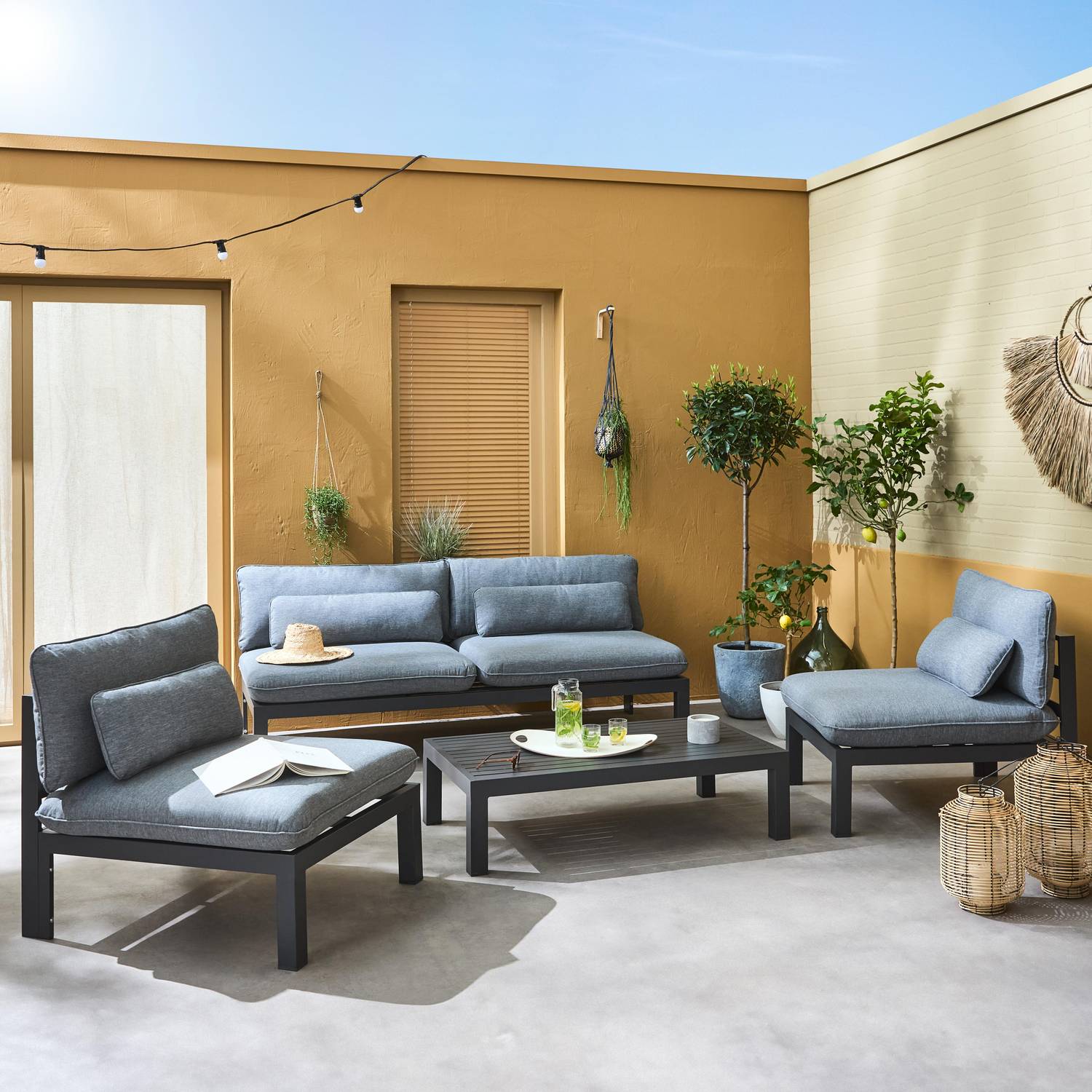 Conjunto de mobiliário de jardim de 4 lugares em alumínio - assentos profundos - Rieti - cinzento antracite Photo1
