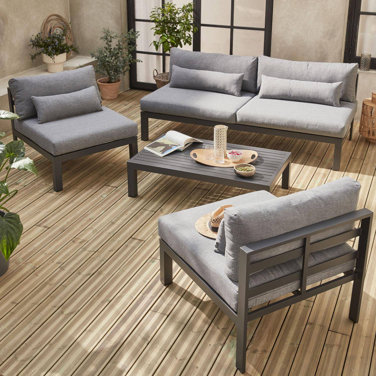 Set di mobili da giardino a 4 posti in alluminio - sedute profonde - Rieti - grigio antracite Photo2
