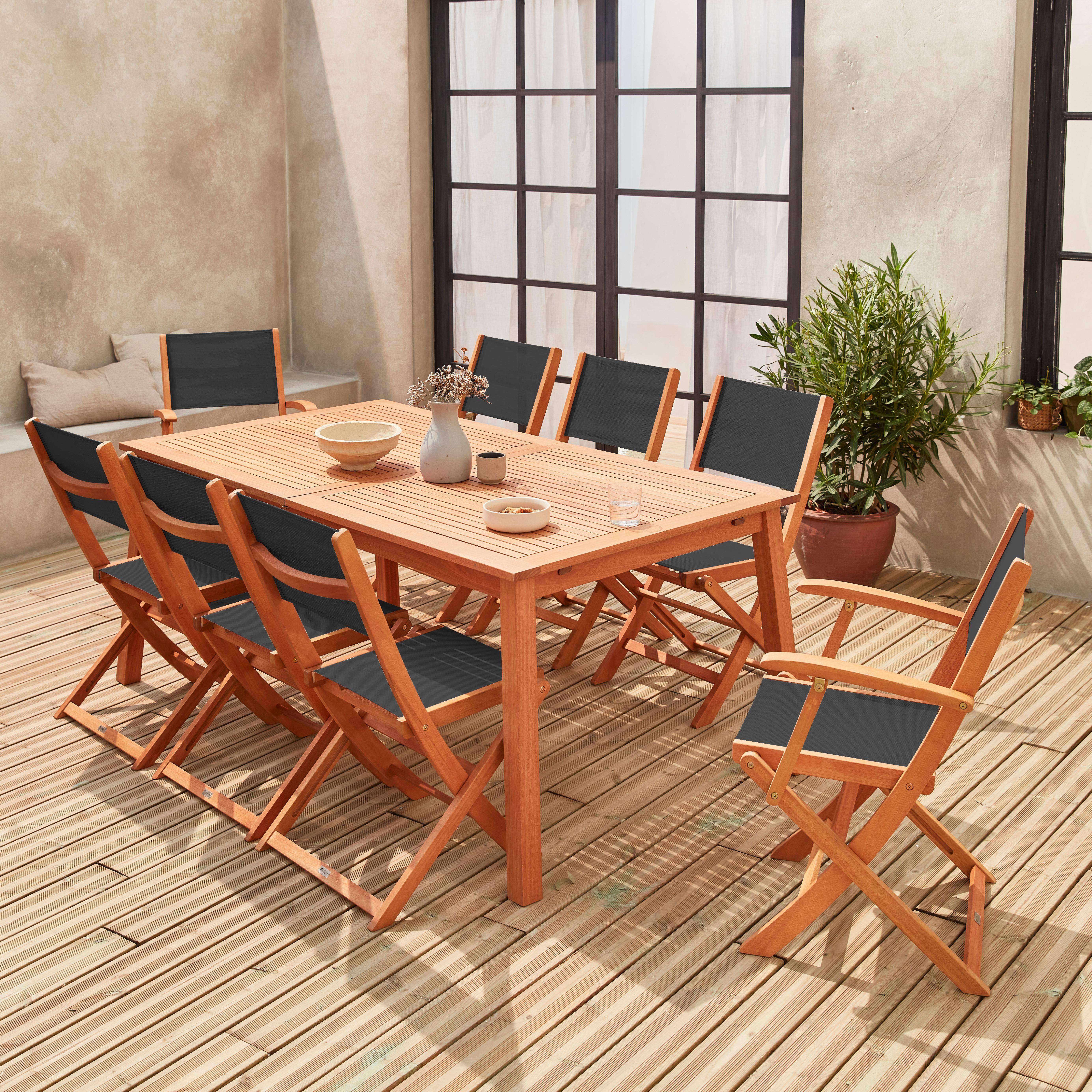 8-seater extendable wooden garden table set with chairs, Almeria 8, Natural, 240x100x75 cm Photo1