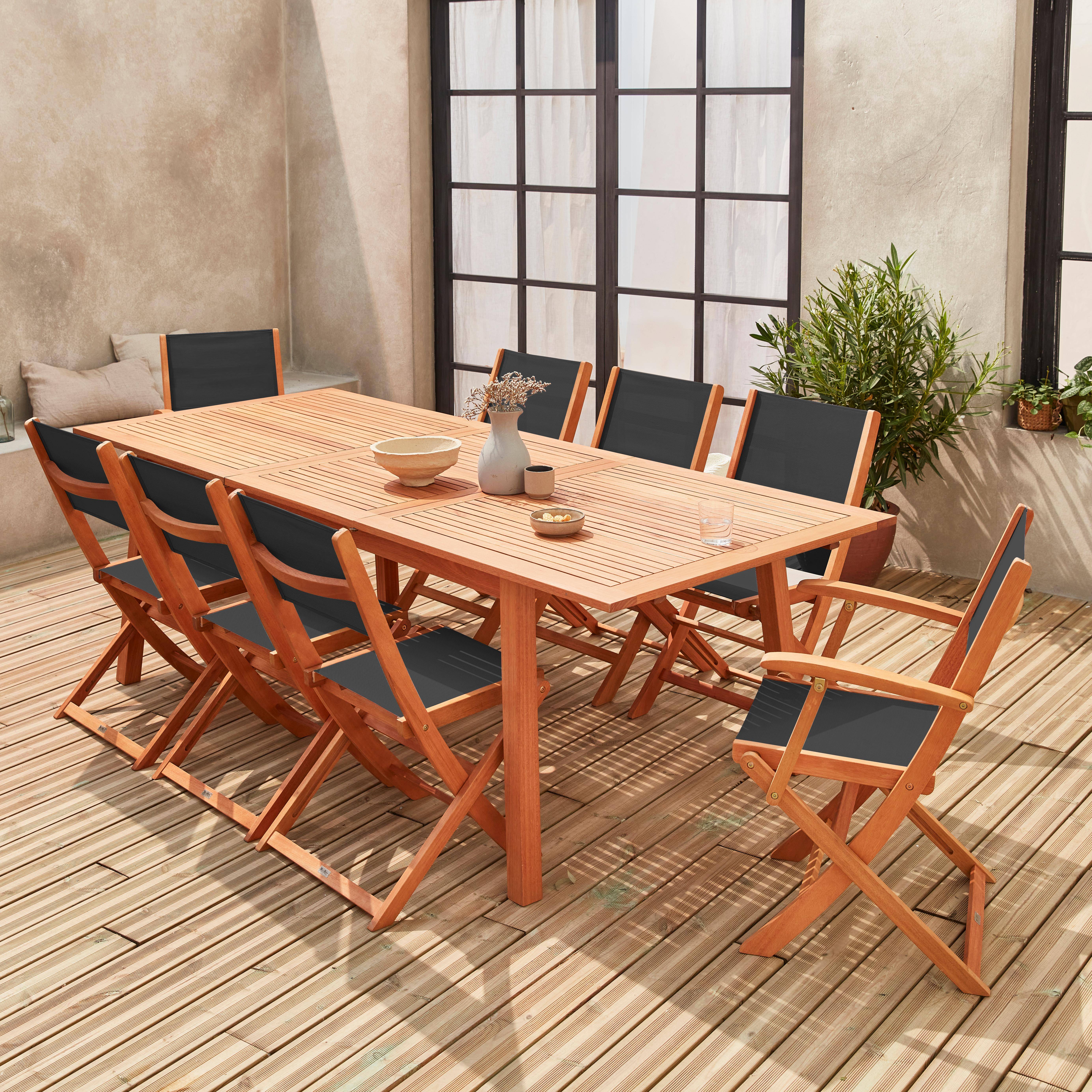8-seater extendable wooden garden table set with chairs, Almeria 8, Natural, 240x100x75 cm Photo2