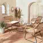 4 persoons loungeset - wicker met bamboe-look en zwart metalen frame - NATUNA - koloniale stijl, mix van materialen Photo1
