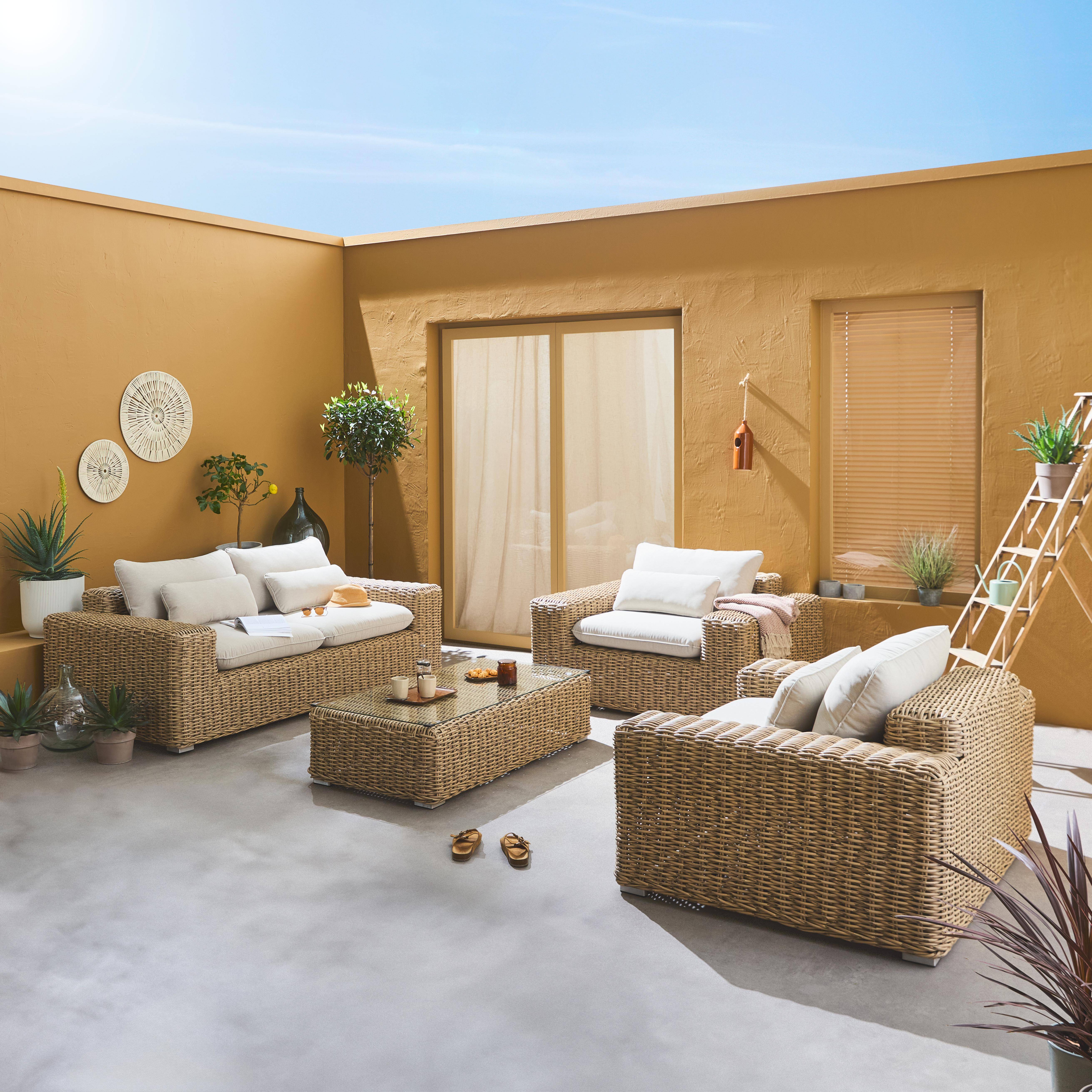 Extra grote tuinset voor 4 personen in beige wicker met beige kussens,sweeek,Photo2