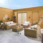 Salon de jardin extra large pour 4 personnes en résine beige - Gubbio - coussin beige Photo1