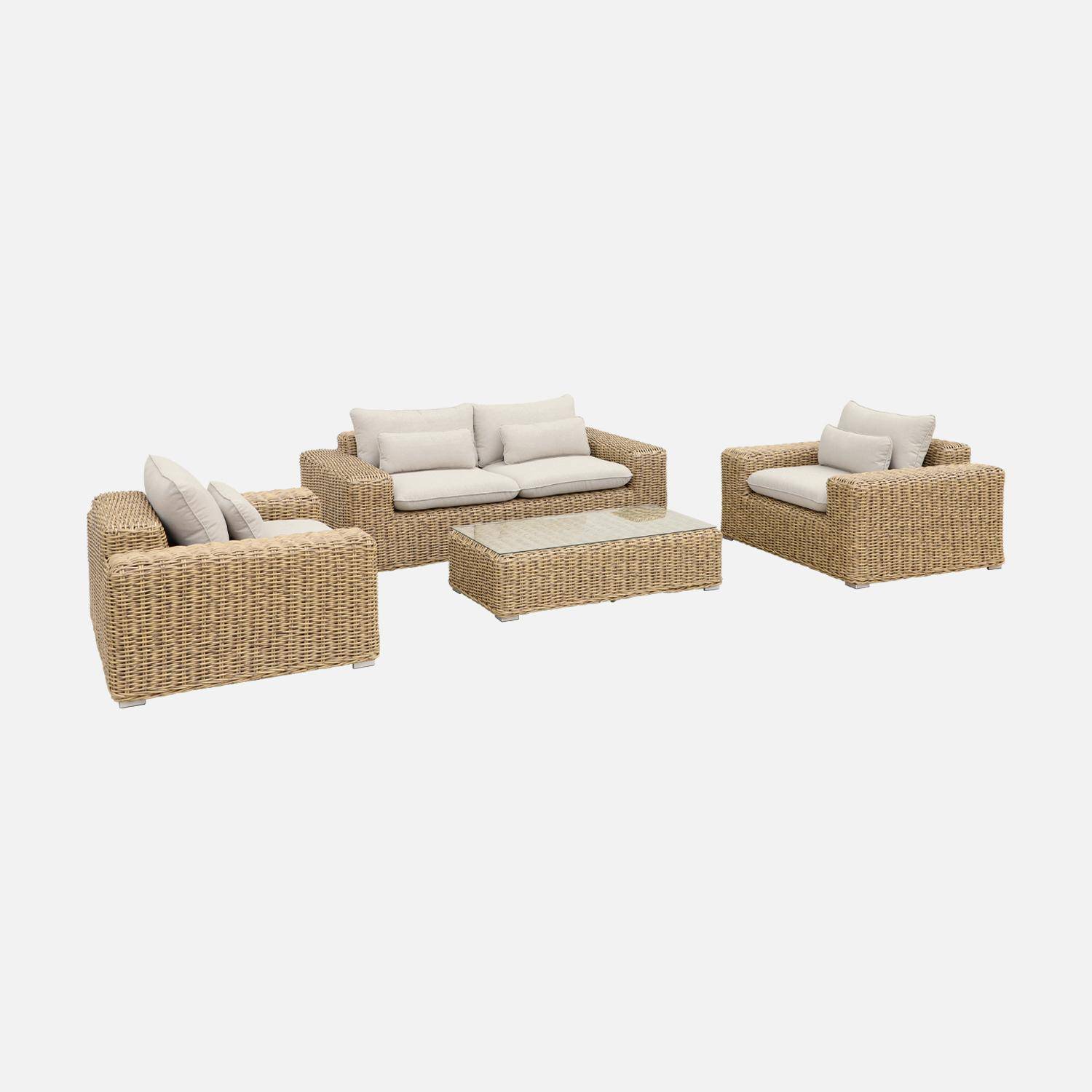 Gartenloungeset XXL für 4 Personen  - GUBBIO - in Rattanaspekt Beige, Kissen Beige Photo4