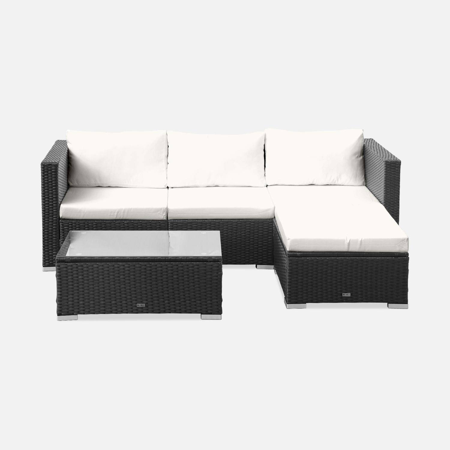 Wicker loungeset voor 4 personen - Torino - zwart wicker en ecru kussens,sweeek,Photo5