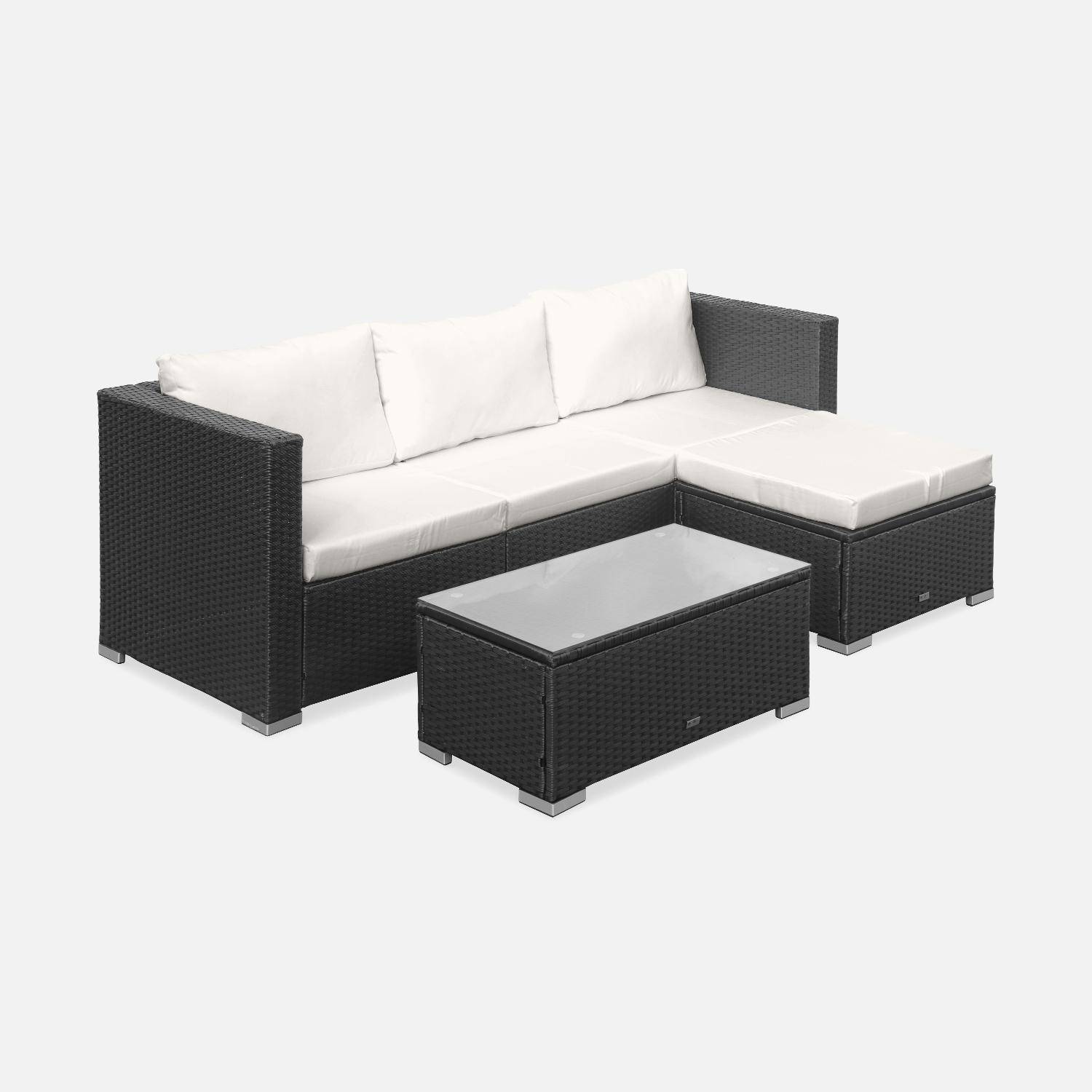 Wicker loungeset voor 4 personen - Torino - zwart wicker en ecru kussens,sweeek,Photo4