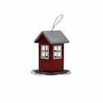 Maison mangeoire métallique, pour oiseaux, toit amovible, distribution de graines, boule de graisse, rouge Photo1