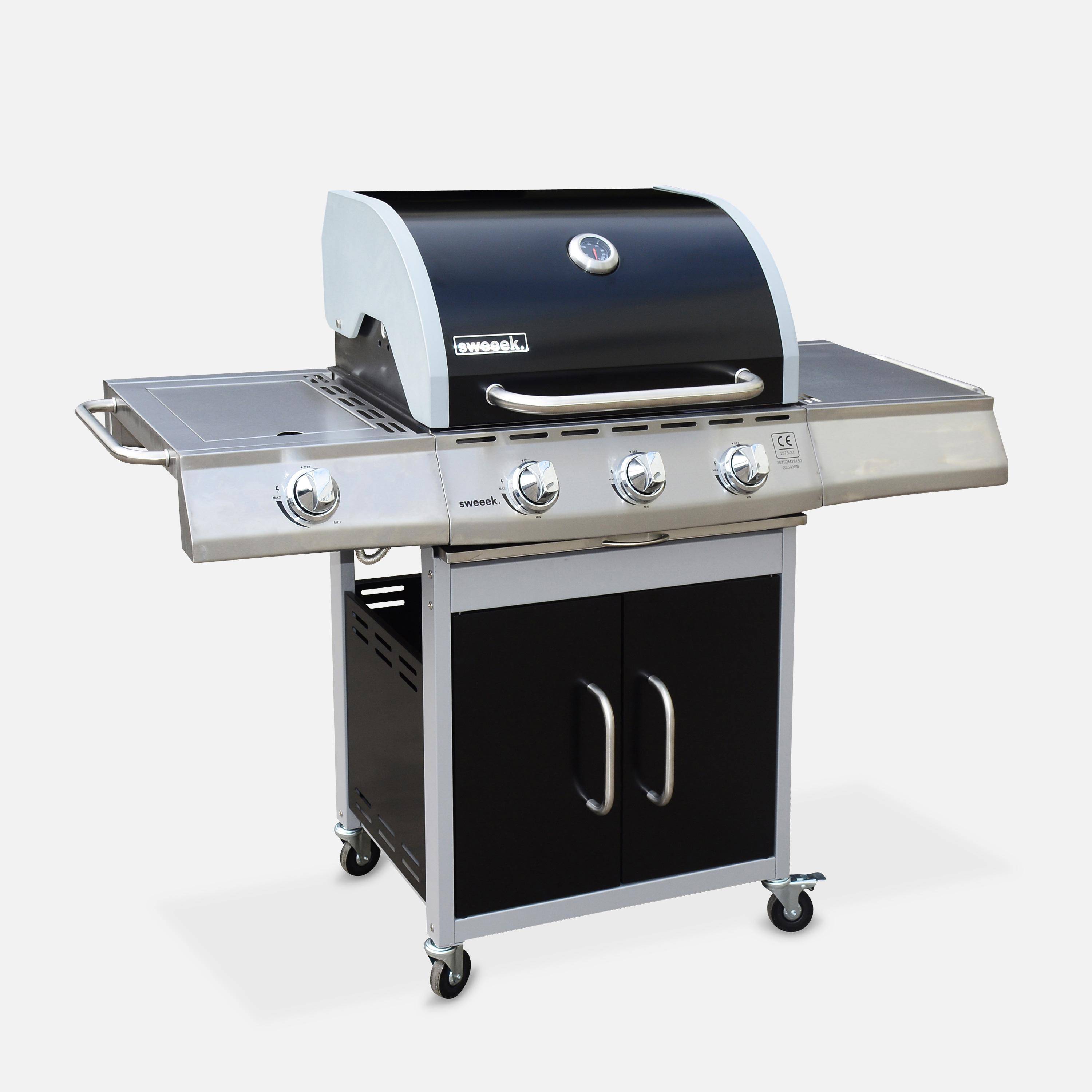 4-burner gas barbecue with side burner, Richelieu, Black, 142x59x145 cm Photo2