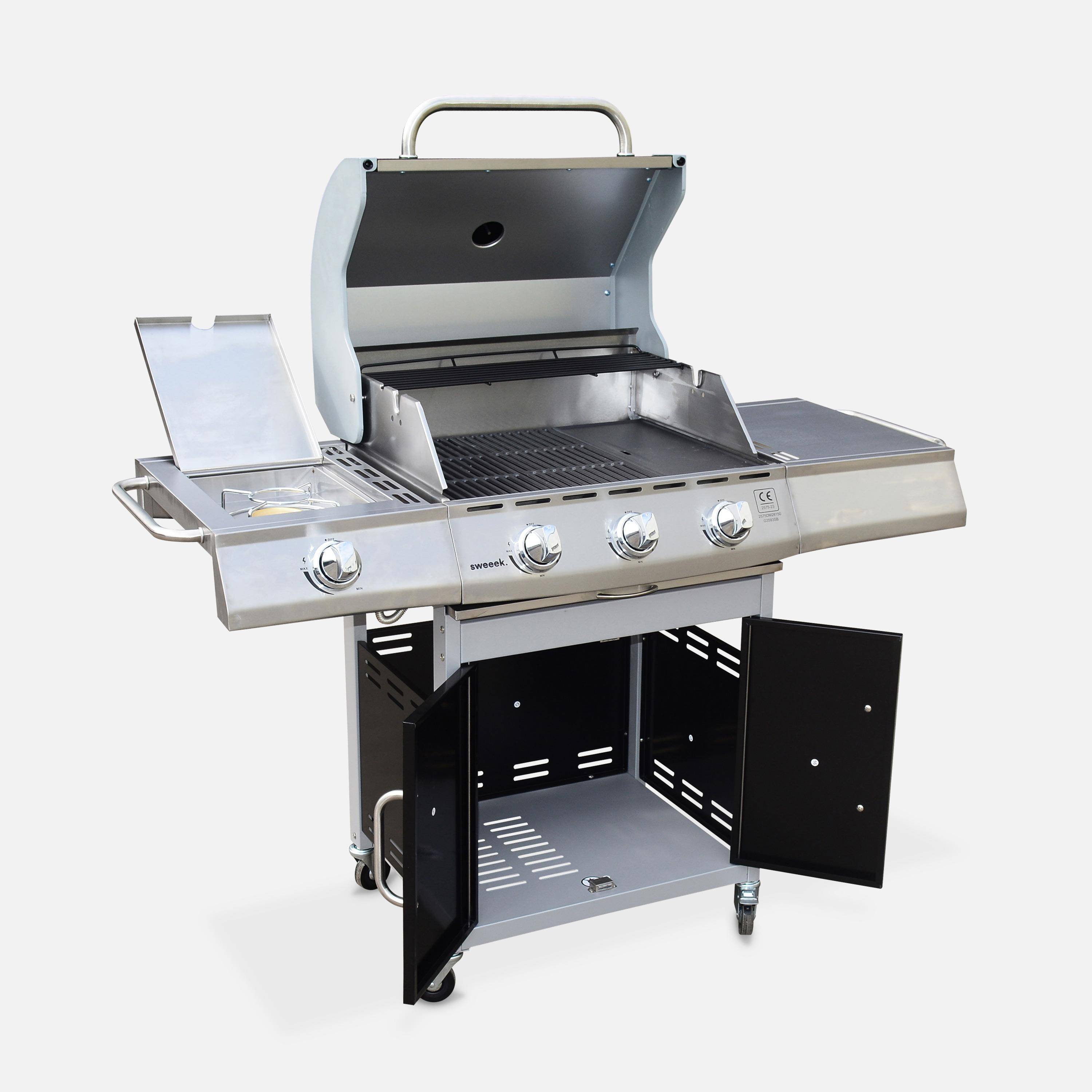4-burner gas barbecue with side burner, Richelieu, Black, 142x59x145 cm Photo3